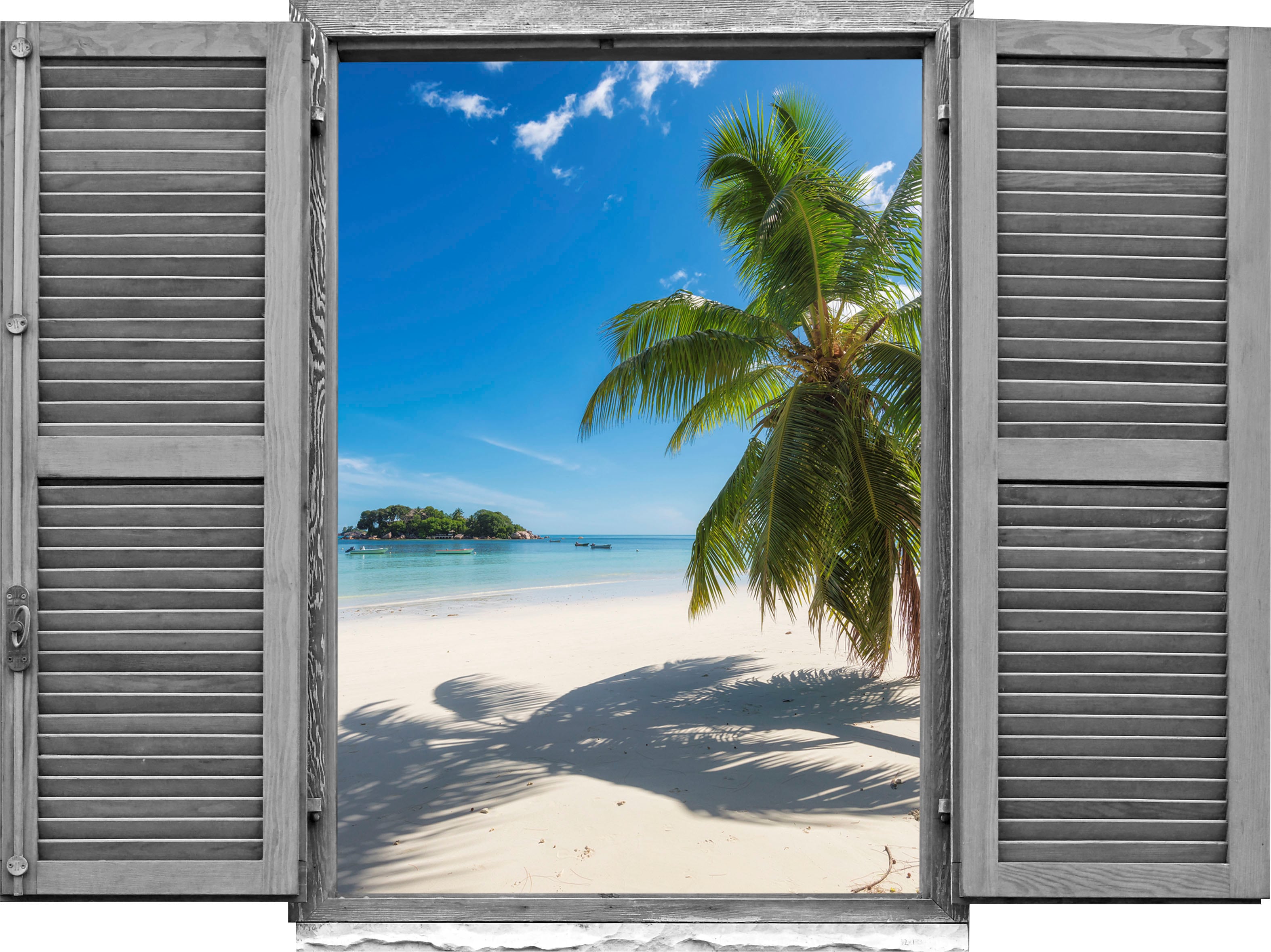 queence Wandtattoo "Palmen im Sand" Wandsticker, Wandbild, selbstklebend, 3D, Fenster