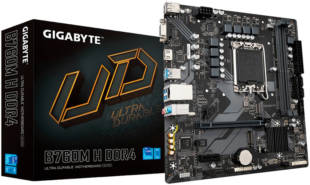 GIGABYTE Mainboard "B760M H DDR4", B:23cm H:3,5cm T:21,5cm, schwarz, Mainboards