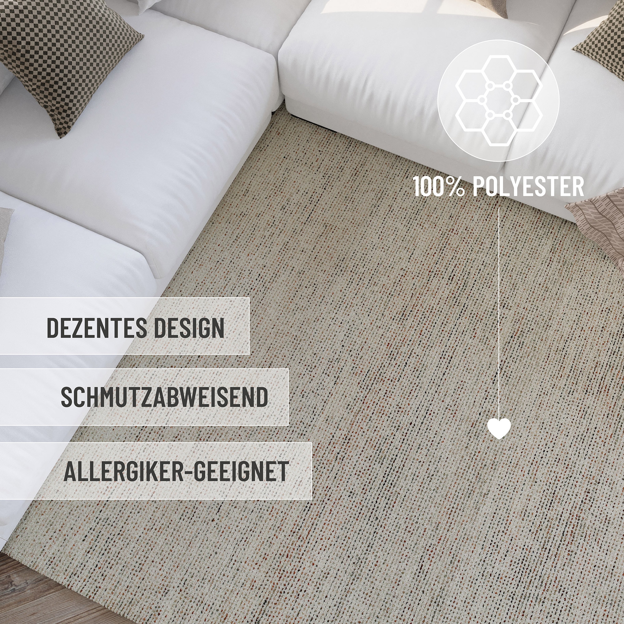 Wecon home Teppich »Hamptons THIRTYTWO«, rund, 15 mm Höhe, Kurzflor, Wohnzimmer, Schlafzimmer, elegant, robust, Linien Muster