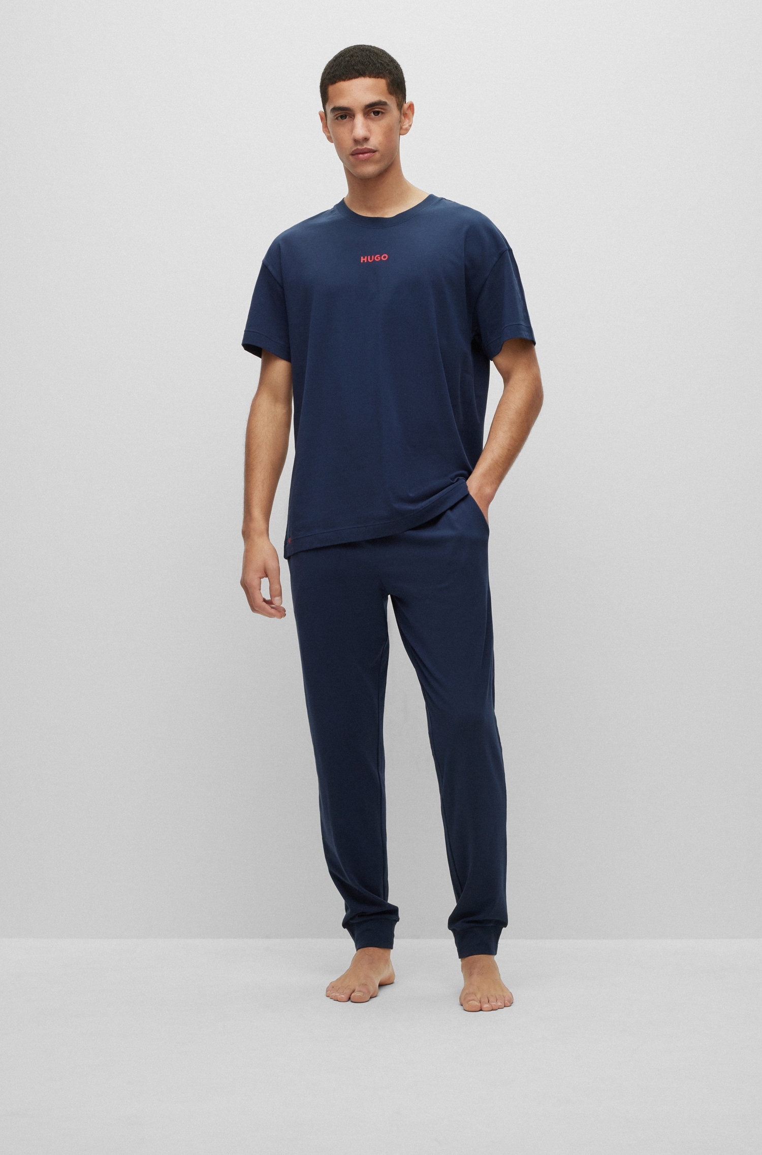 HUGO Pyjamahose »Linked Pants«, BAUR mit | kaufen Logo-Elastikbund kontrastfarbenen