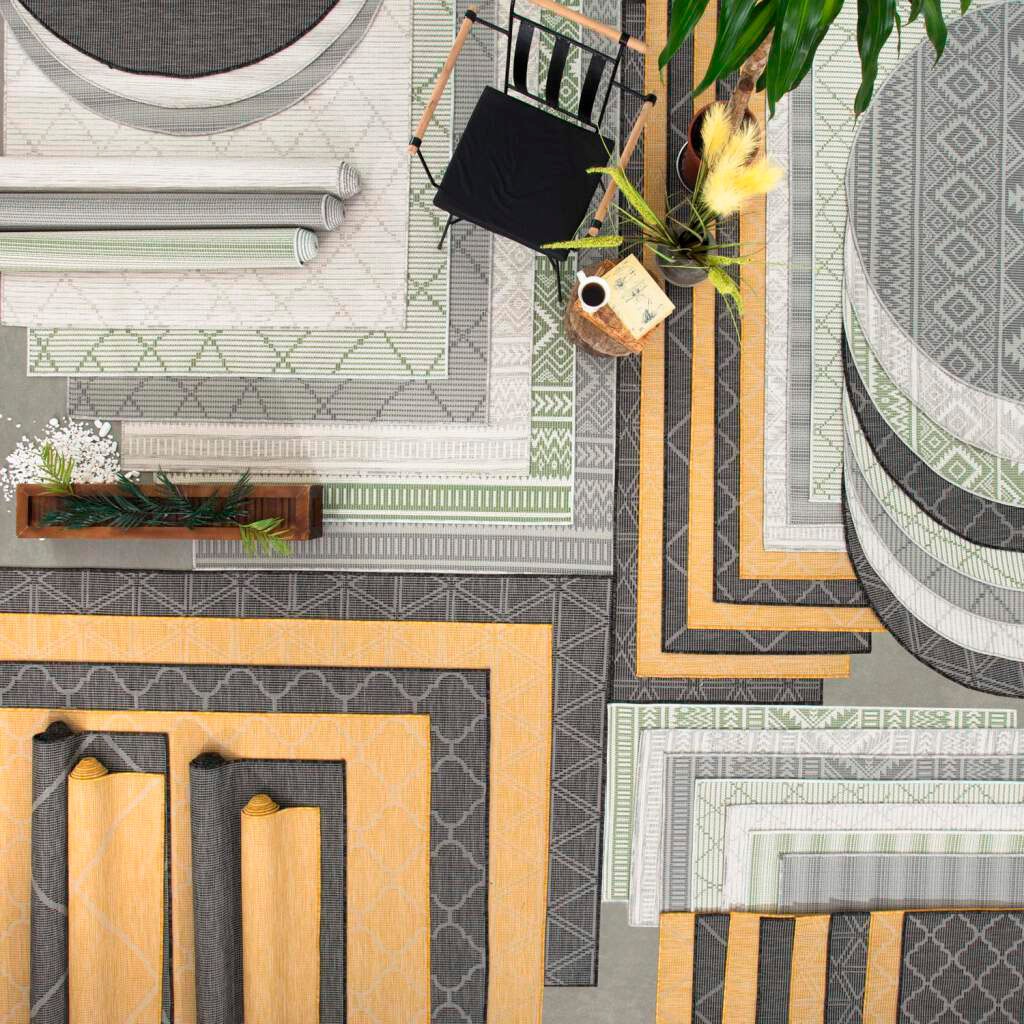 Carpet City Outdoorteppich »PALM3471«, rund, 5 mm Höhe, Wetterfest & UV-beständig, für Balkon, Terrasse, Küche, flach gewebt