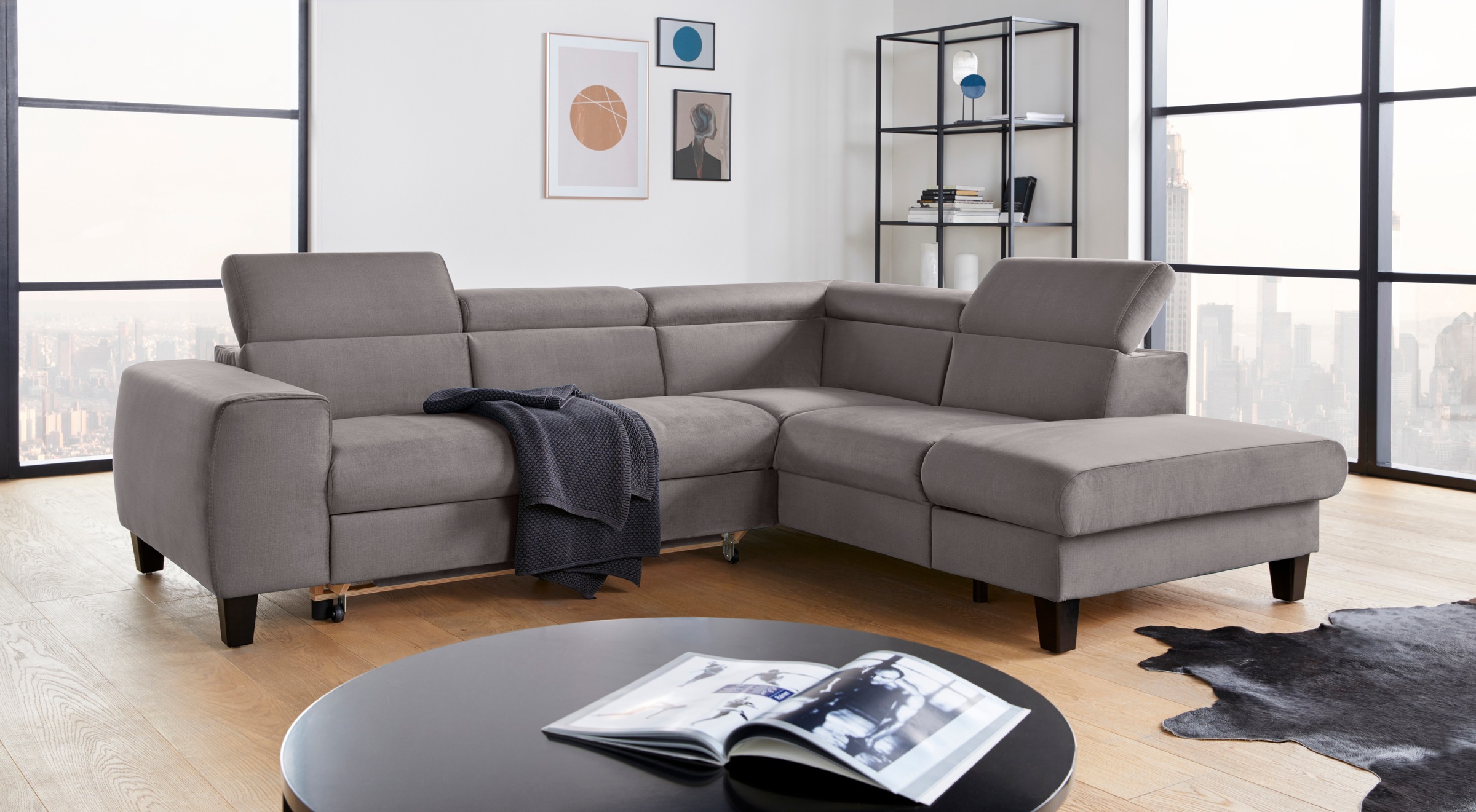 COTTA Ecksofa »Morven L-Form« wahlweise mit Bettfunktion, Bettkasten & Wireless-Charger