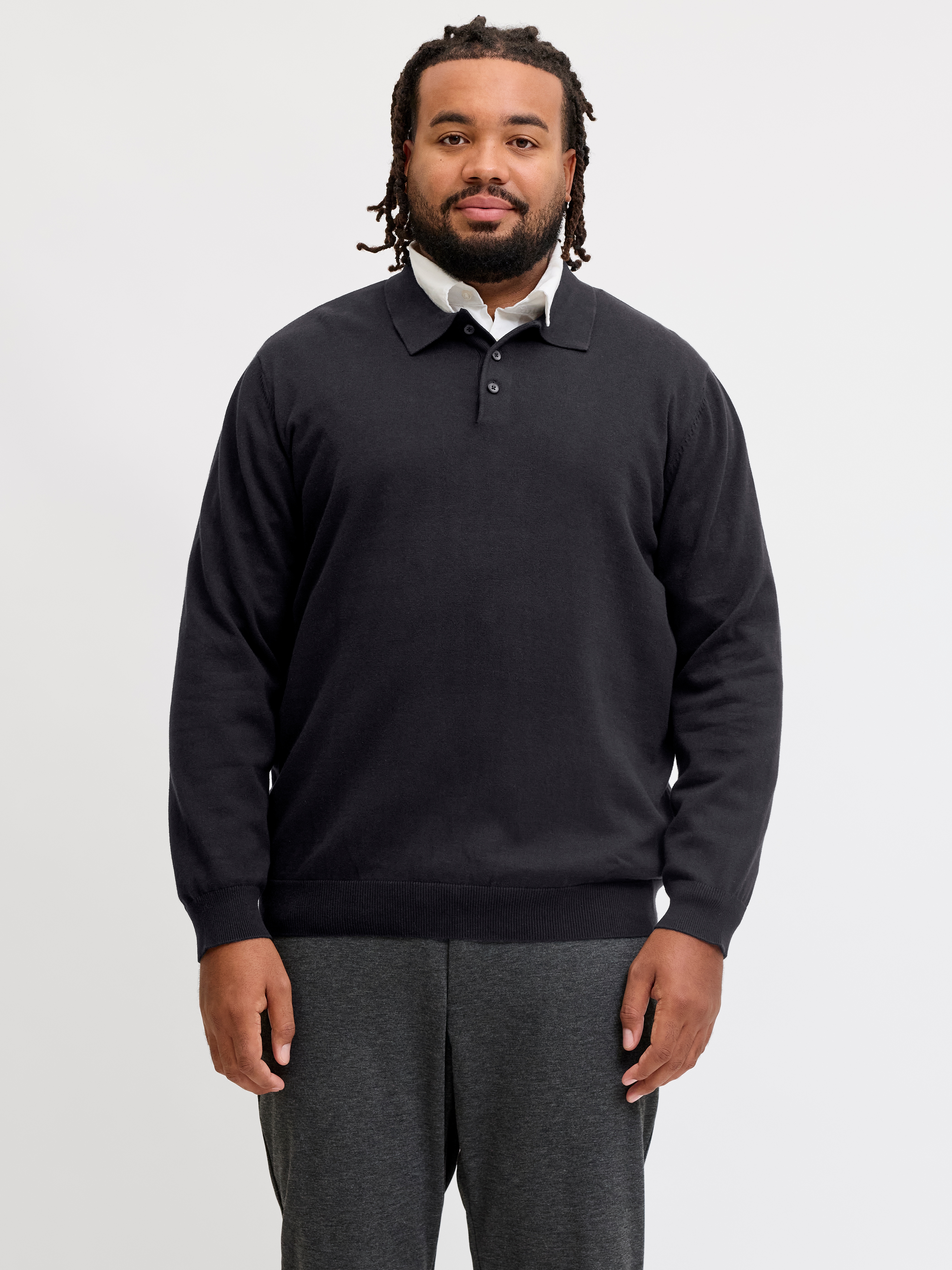 Jack & Jones PlusSize Polokragenpullover "JJEBASIC KNIT LS POLO SN PLS" Baumwolle, regular fit