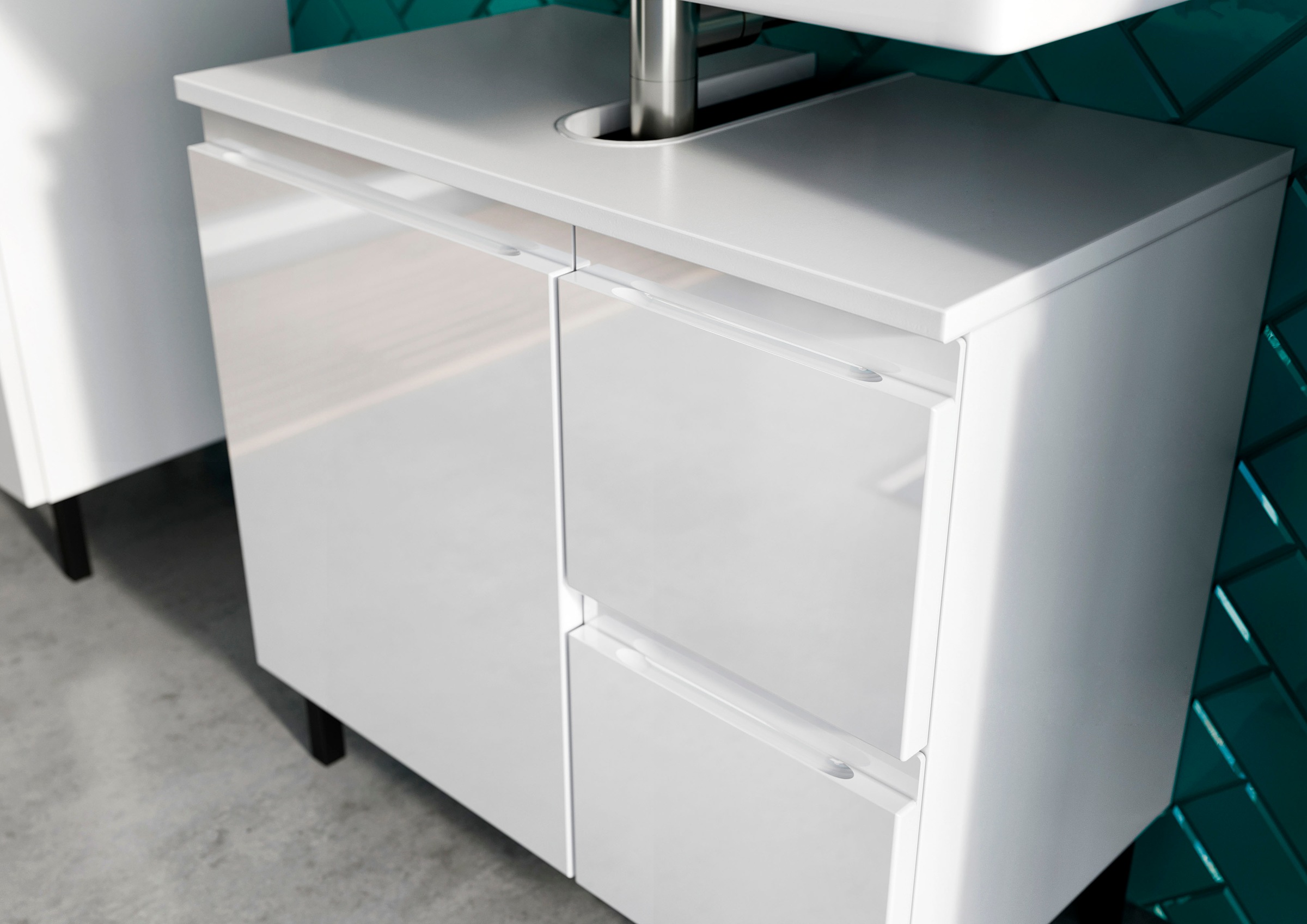 GERMANIA Badmöbel-Set »Scantic«, (5 St.), bestehend aus Kommode, Schrank, Hochschrank, Waschbeckenunterschrank