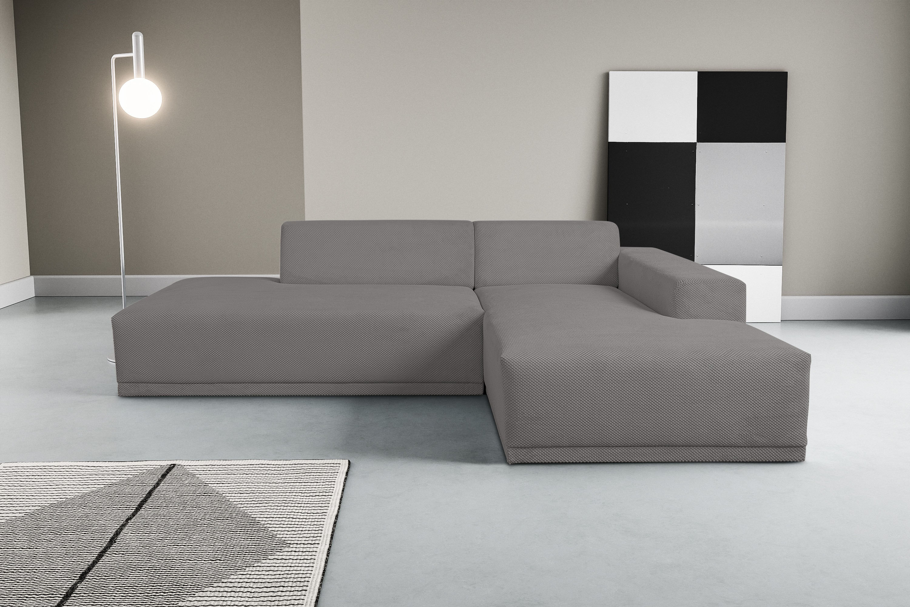 WERK2 Ecksofa "Apollo 264 x 188 cm modern und bequem" Waffelcord, L-Form