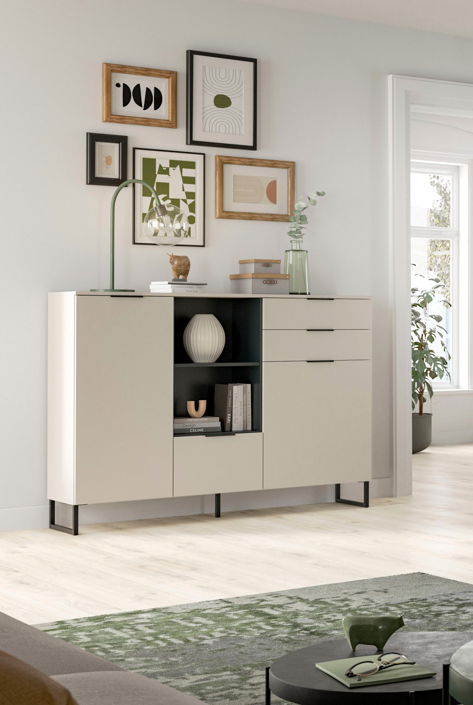 INOSIGN Highboard »Adio, Highboard, 150 cm Breite«, (1 St.), Adio, Highboard, Kashmir NB, 2 Türen, 1 Klappe, 2 Schubladen