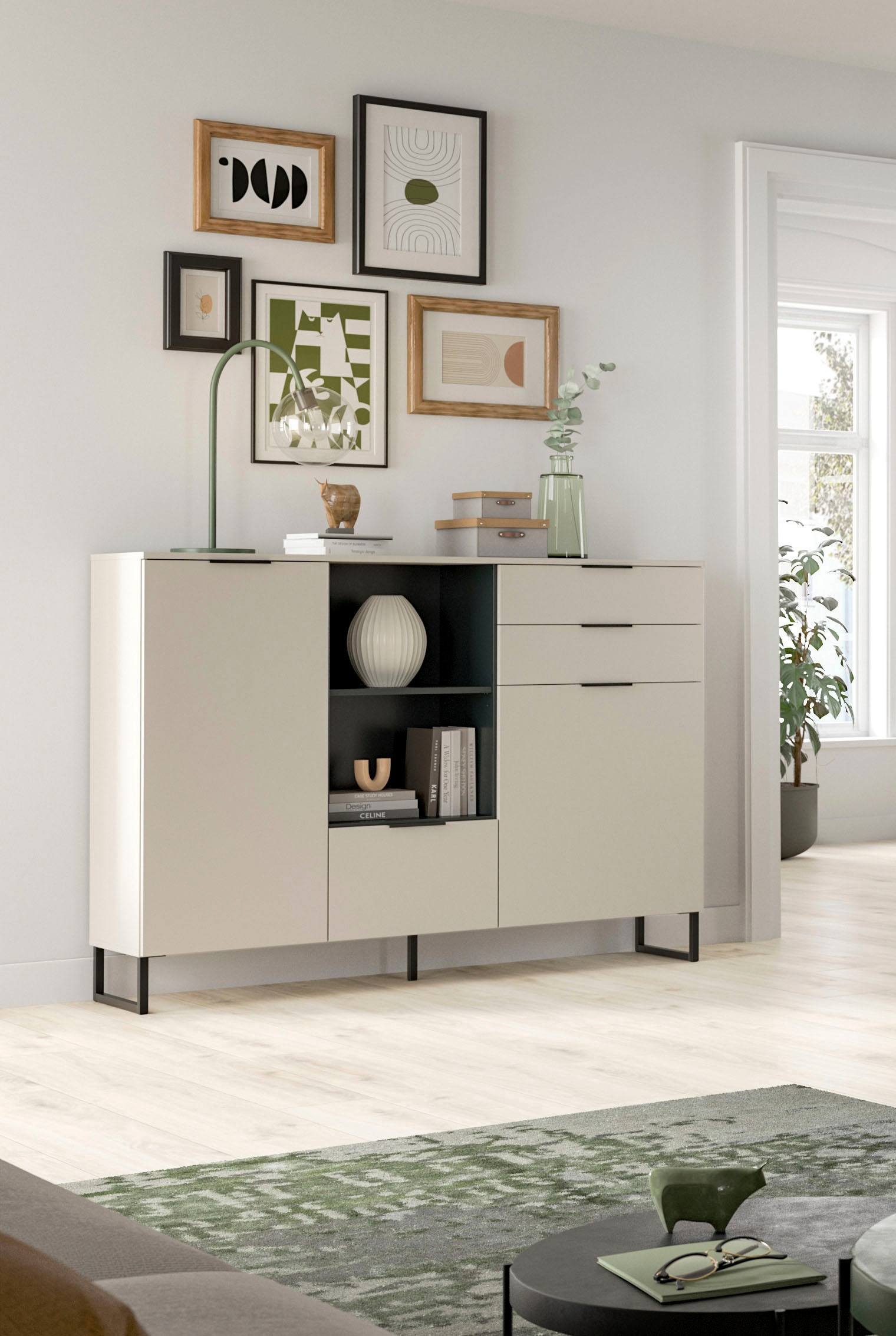 INOSIGN Highboard "ADIO, Breite 150cm, 2 Türen, 1 Klappe, 2 Schubkästen, mi günstig online kaufen