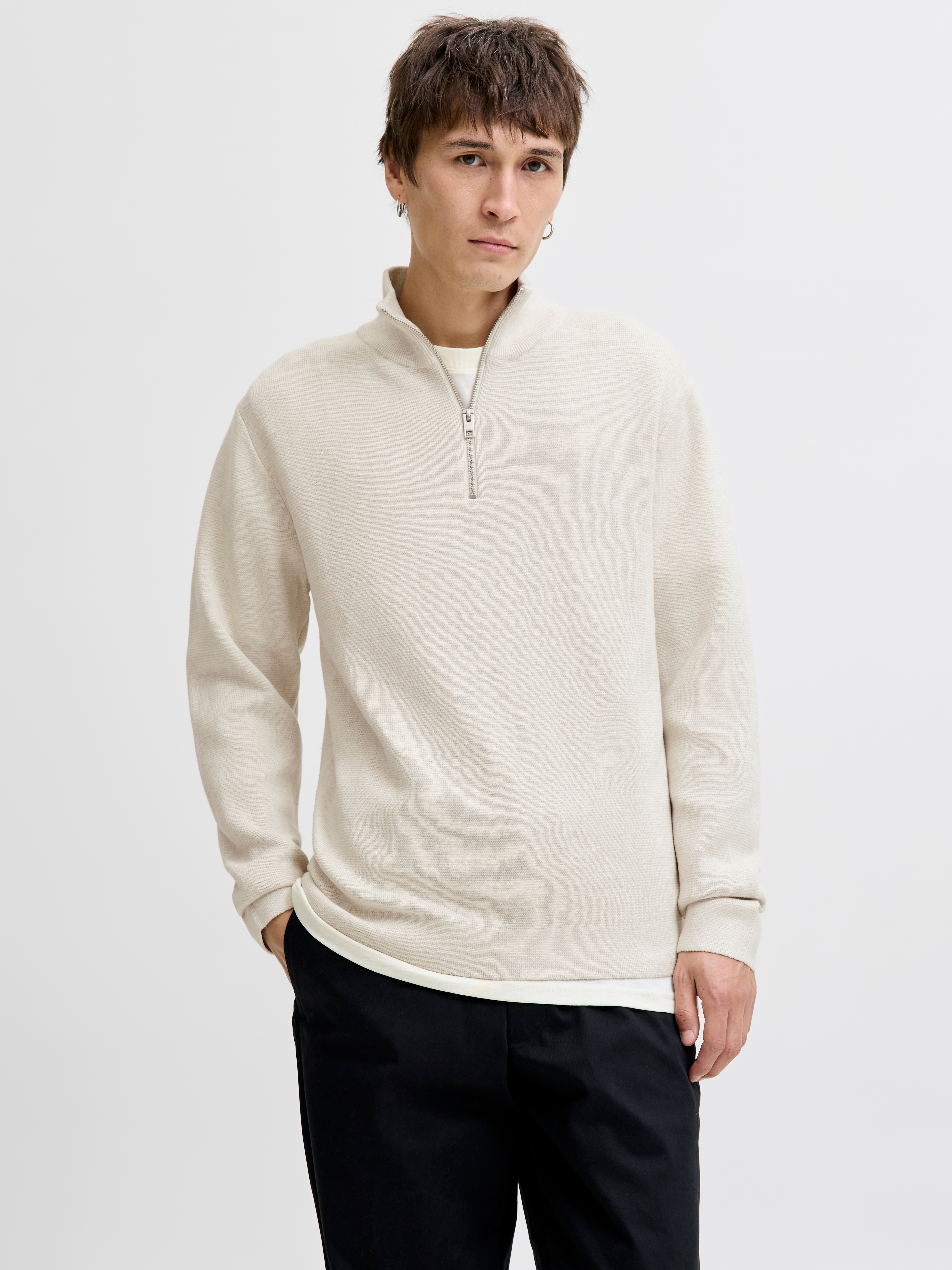 Jack & Jones Troyer "JPRBLAMILANO STITCH KNIT HALF ZIP SN" Baumwolle, relaxed fit