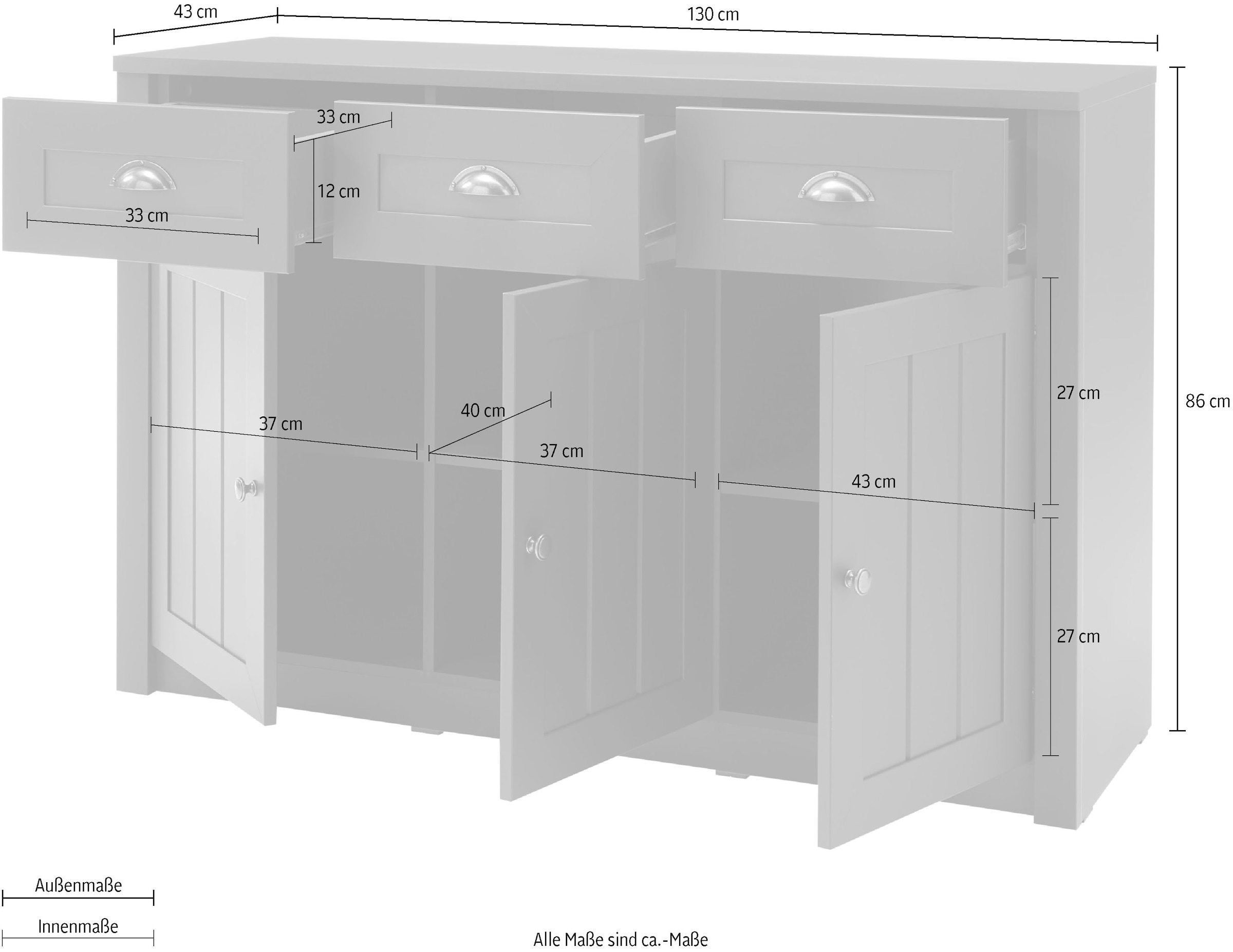 Home affaire Sideboard »Ascot«, Breite 130 cm