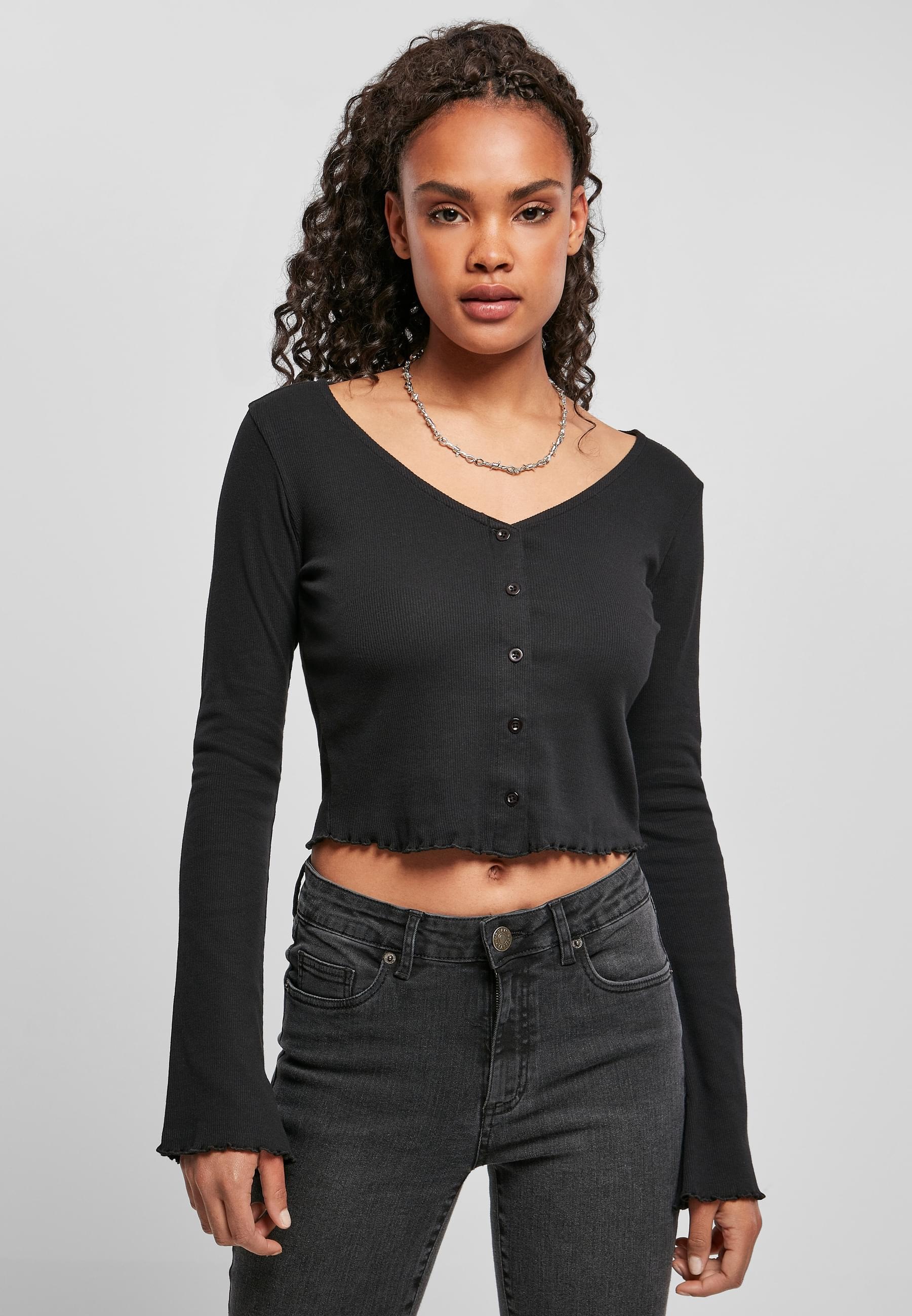URBAN CLASSICS Langarmshirt »Urban Classics Damen Ladies Cropped Rib Cardigan«, (1 tlg.)