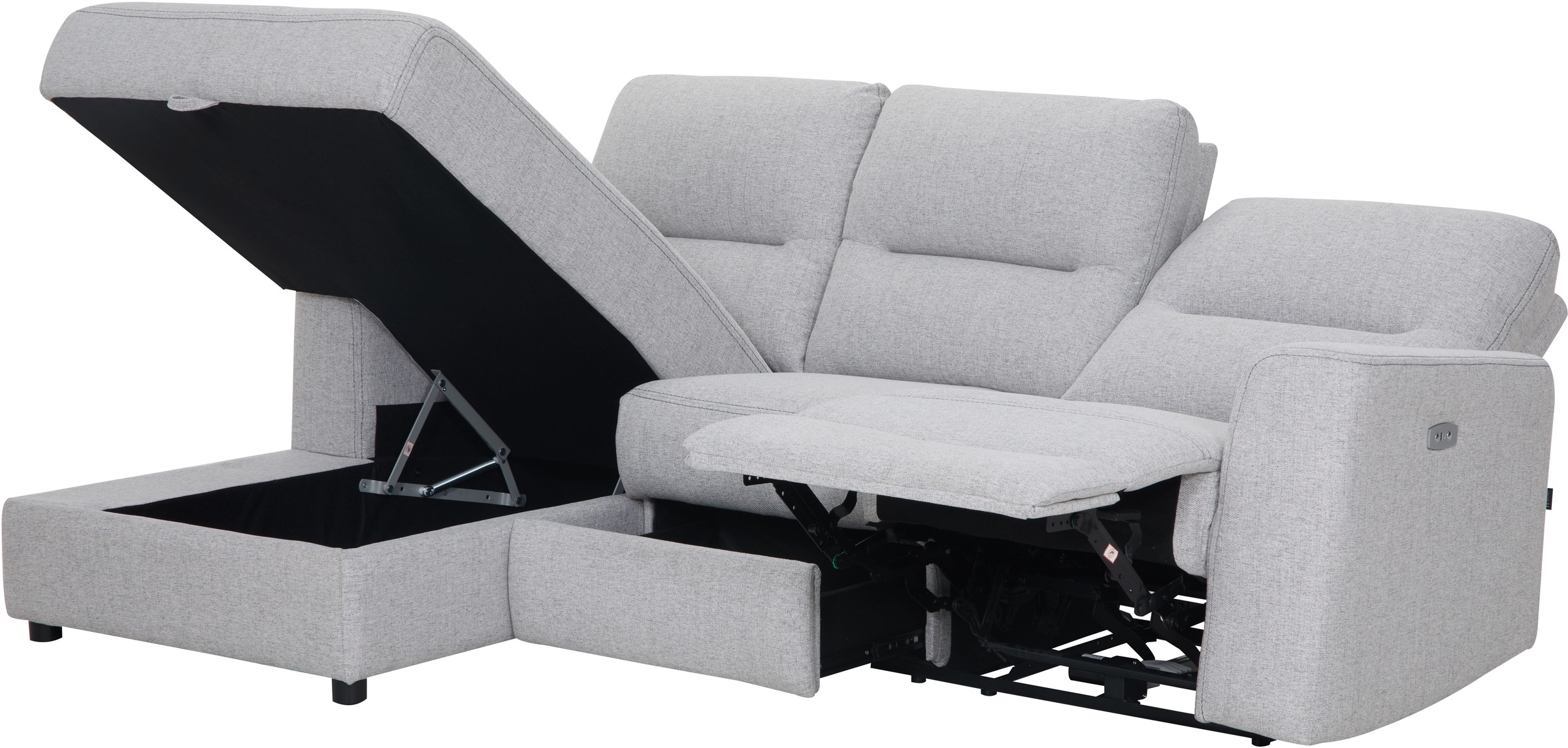 Home affaire Ecksofa »VENOIR, L-Form, 250 cm, manuelle u. elektrische Funktion (m. USB A/C)«, Stauraum unter der Recamiere, 2. Staufach, Federkern