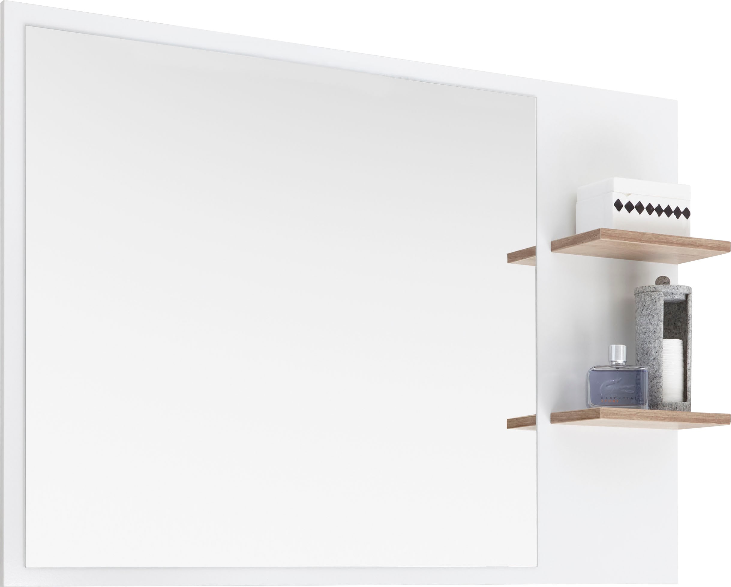 Saphir "Quickset 923 Spiegel 100 cm breit mit seitlicher Ablage" Flächenspiegel Weiß Glanz, Riviera Eiche quer Nachbildung