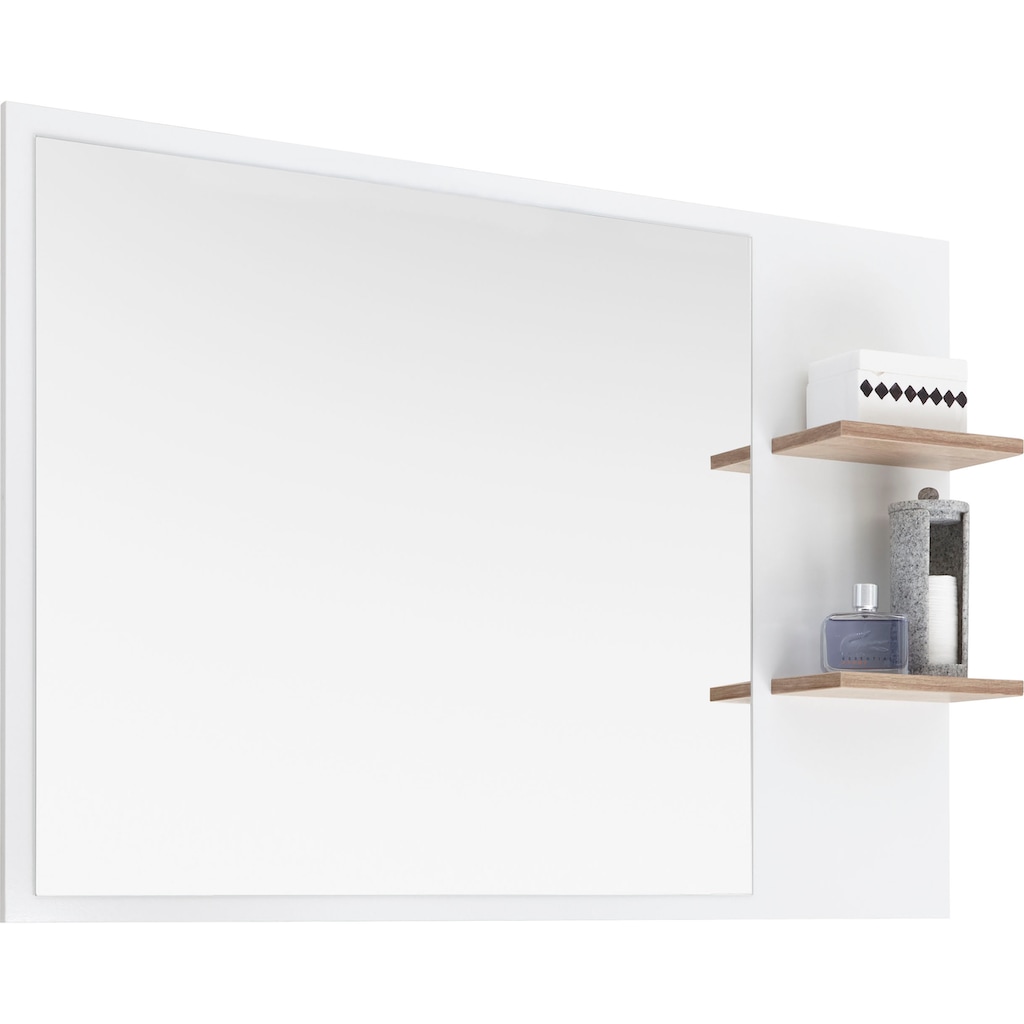 Saphir Badspiegel »Quickset 923 Spiegel 100 cm breit mit seitlicher Ablage«, Flächenspiegel Weiß Glanz, Riviera Eiche quer Nachbildung