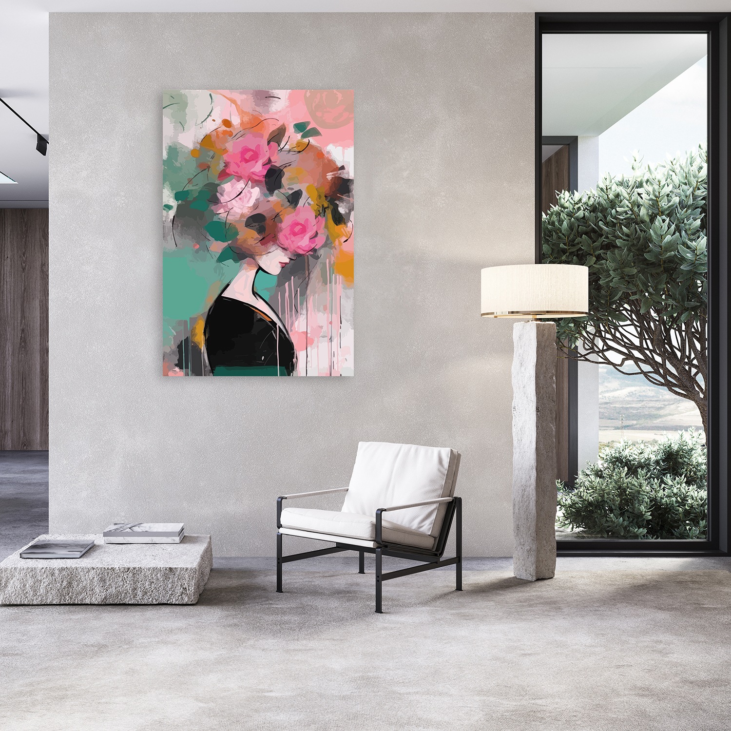 queence Acrylglasbild "Frau mit Rosen auf dem Kopf in knalligen Farben" Abs günstig online kaufen