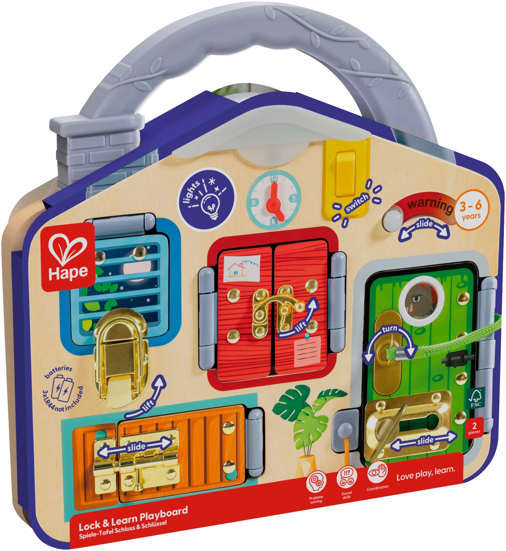 Hape Motorikbrett »Spiele-Tafel Schloss & Schlüssel«, mit Lichtfunktion