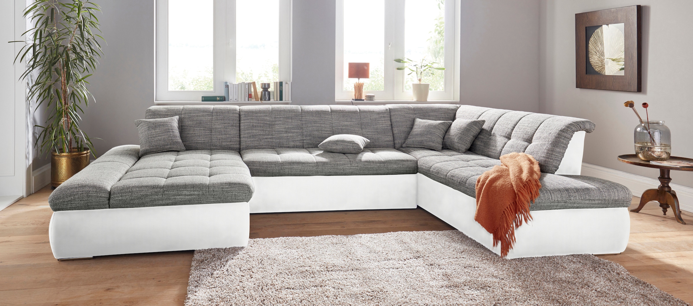 DOMO collection Wohnlandschaft "MORIC Massiv - Belastbar bis 140 kgxSitz, 353x216x80 cm, XXL" U-Form, inkl. Zierkissen