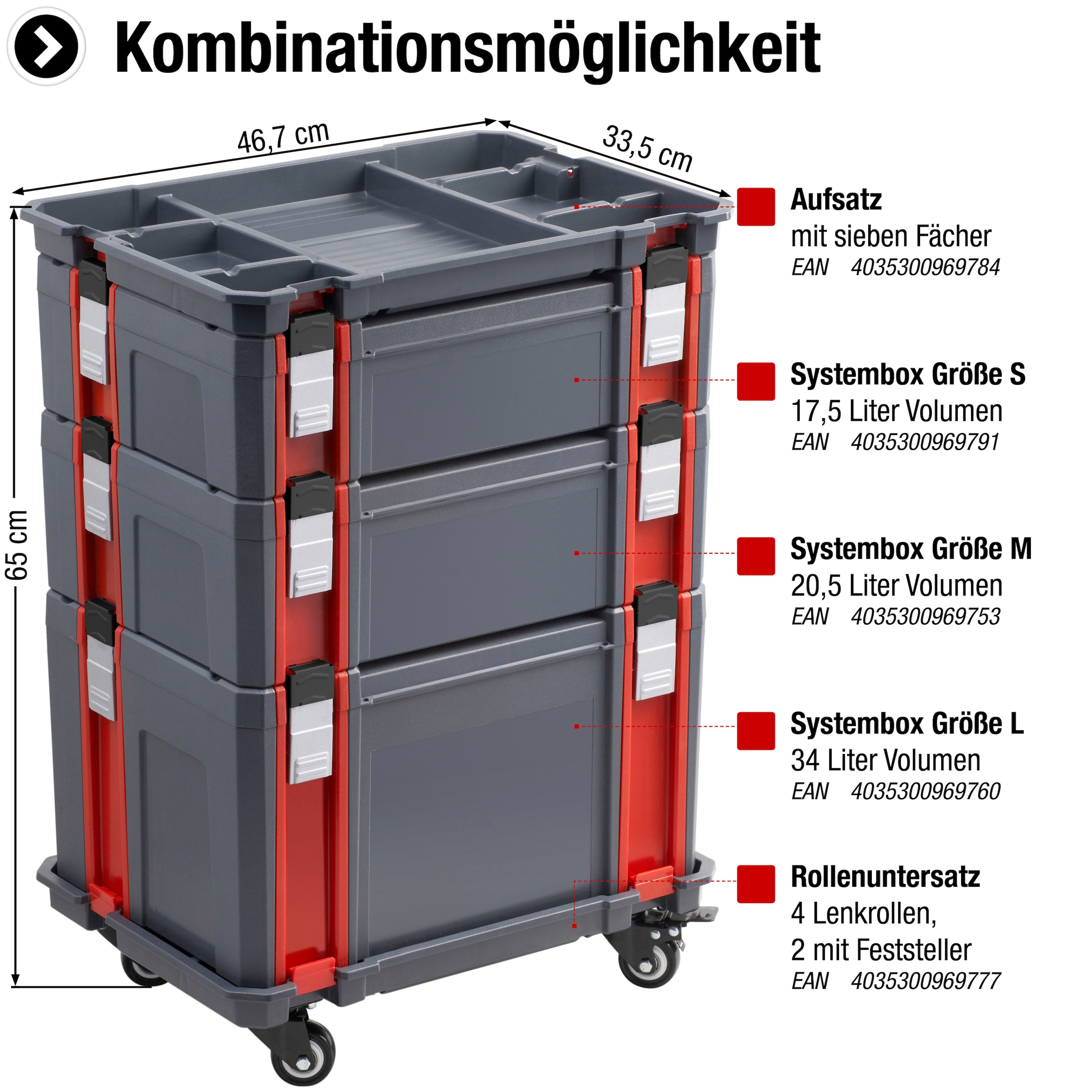 Connex Stapelbox »zwei Schubladen - 13,5 Liter Volumen - 80 kg Tragfähigkeit«, erweiterbares System - Stapelbar - robustem Kunststoff