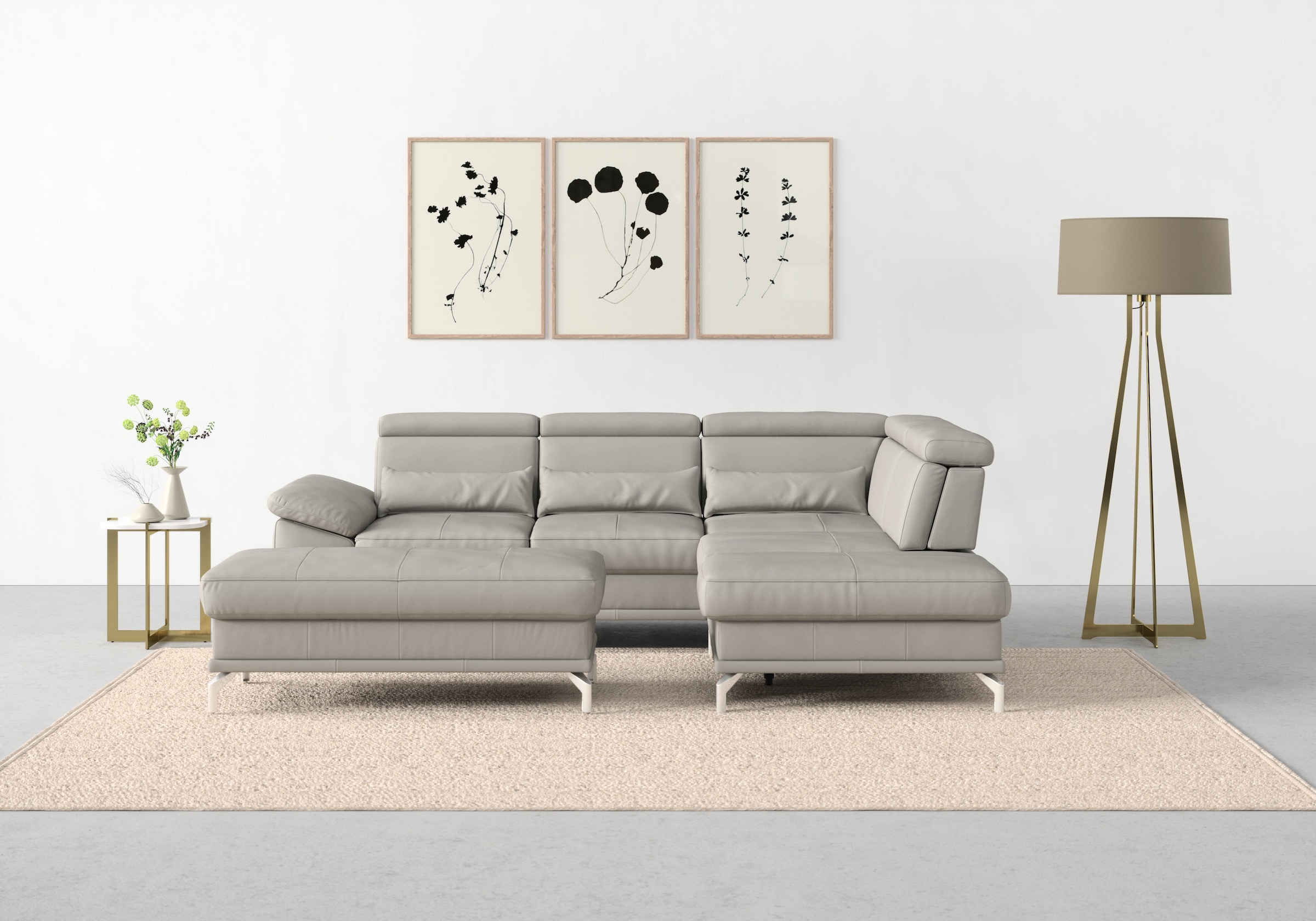 sit&more Ecksofa "Cabrio L-Form, B: 274 cm, mit Sitztiefen-, Arm- & Kopfteilverstellung" 3 Nierenkissen, Federkern, optional Schlaffunktion und Stauraum