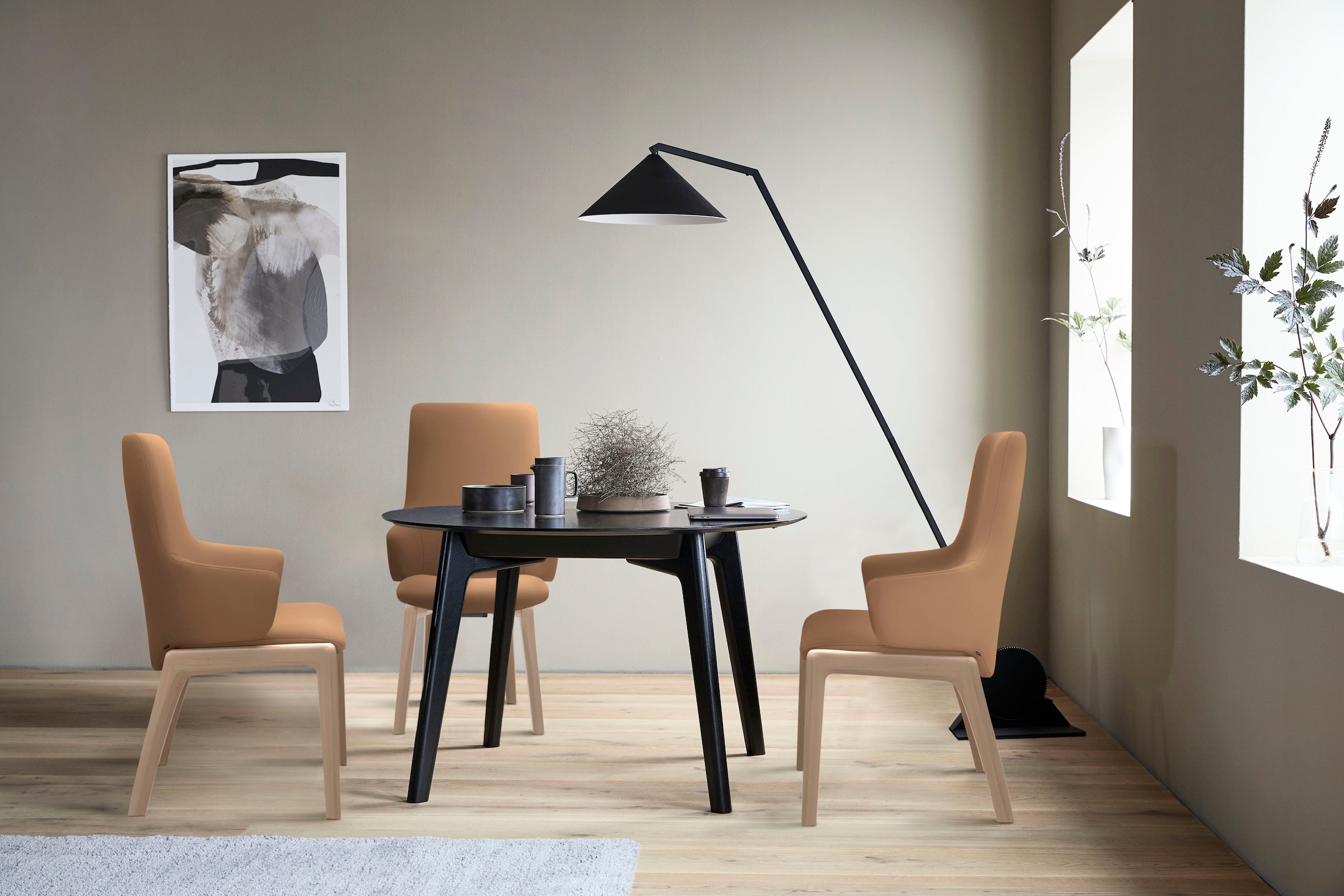 Stressless Polsterstuhl "Laurel" () High Back mit Armlehne, Größe L, mit abgerundeten Beinen in Schwarz