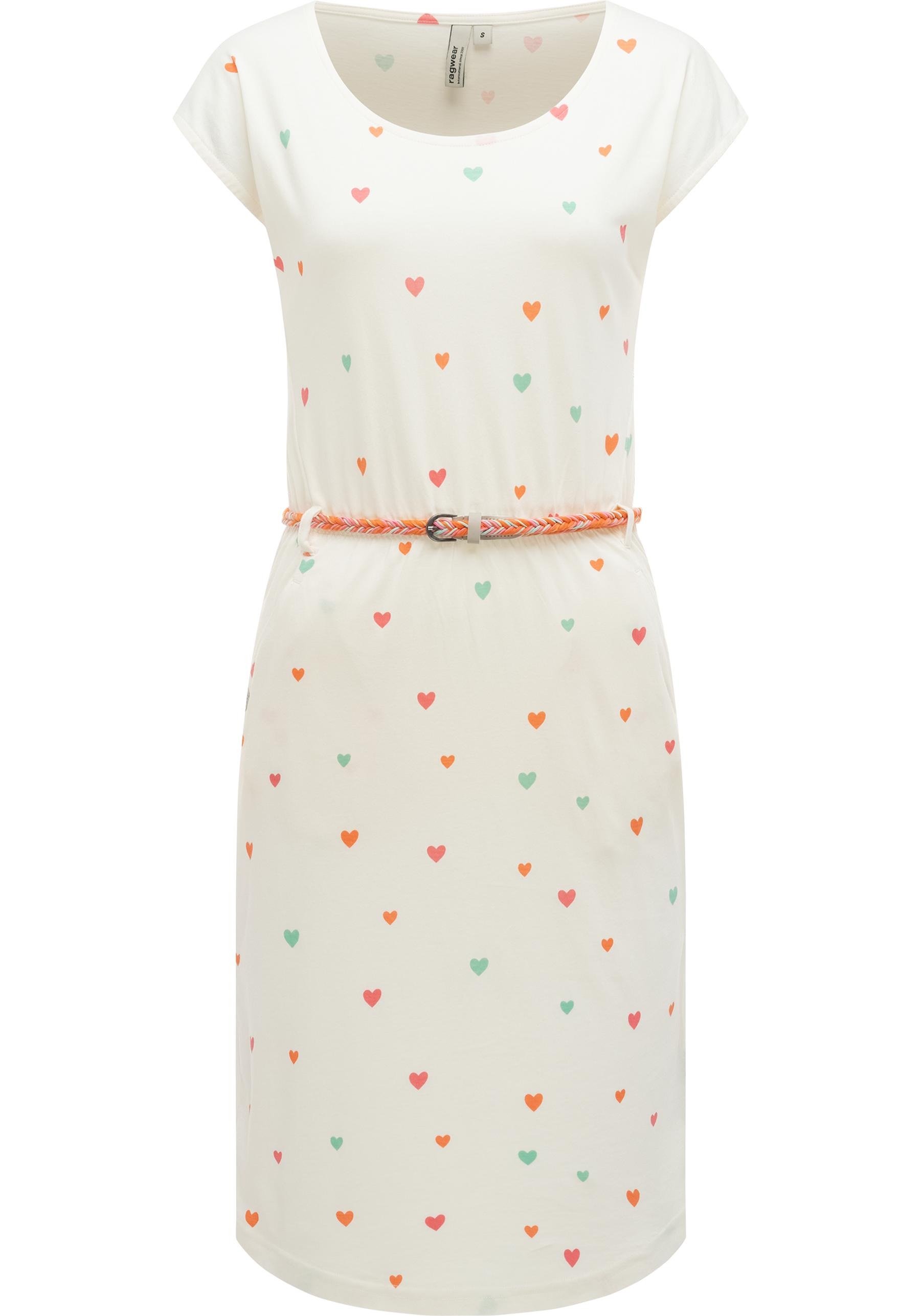 Ragwear Shirtkleid »Lilithe Hearts YOUMODO« Eingrifftaschen Sommerkleid mit Herzchen-Print und Flechtgürtel