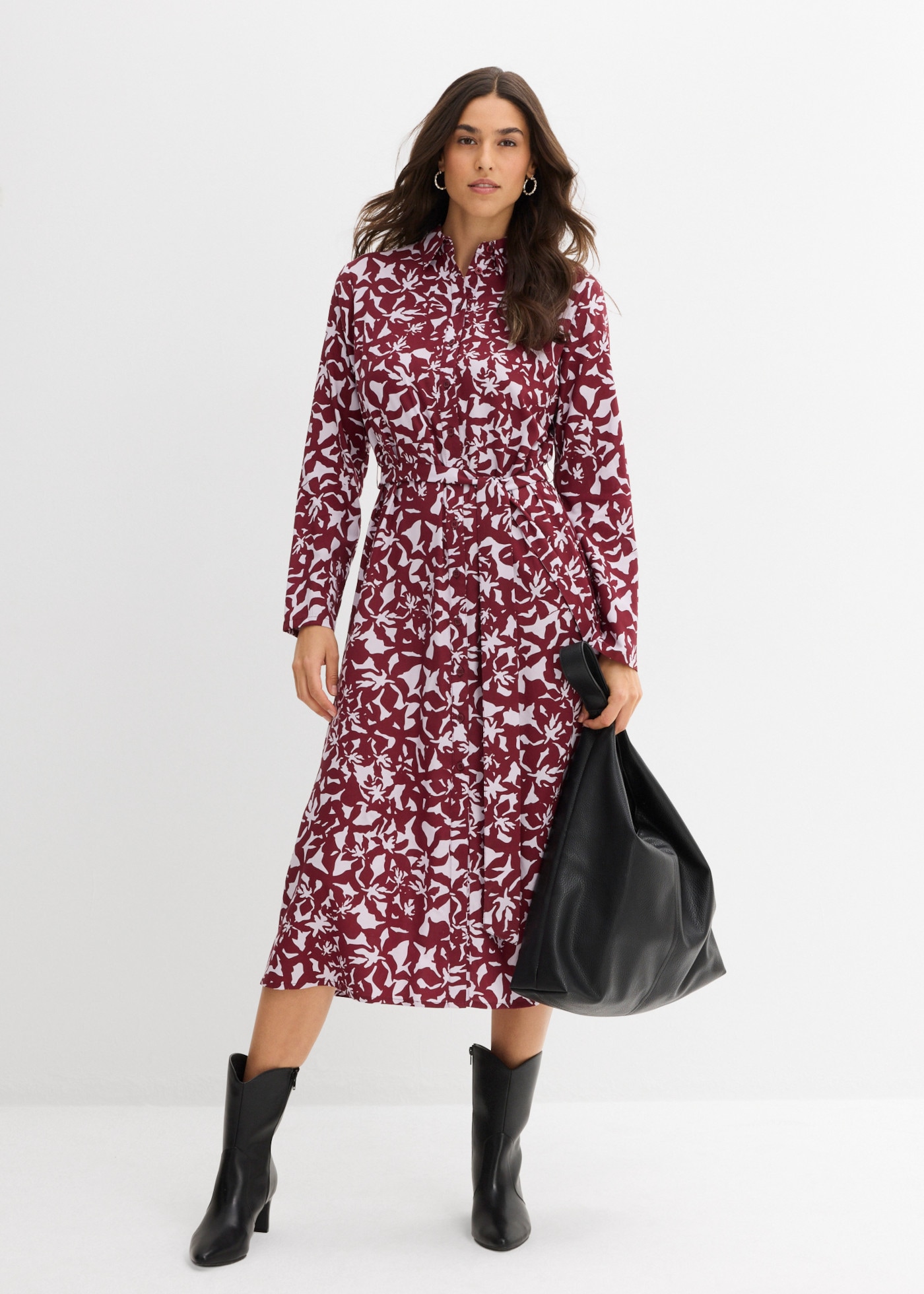 bonprix Hemdblusenkleid mit Hemdblusenkragen, aus Viskose, taillierte Passform, im Casual-Stil