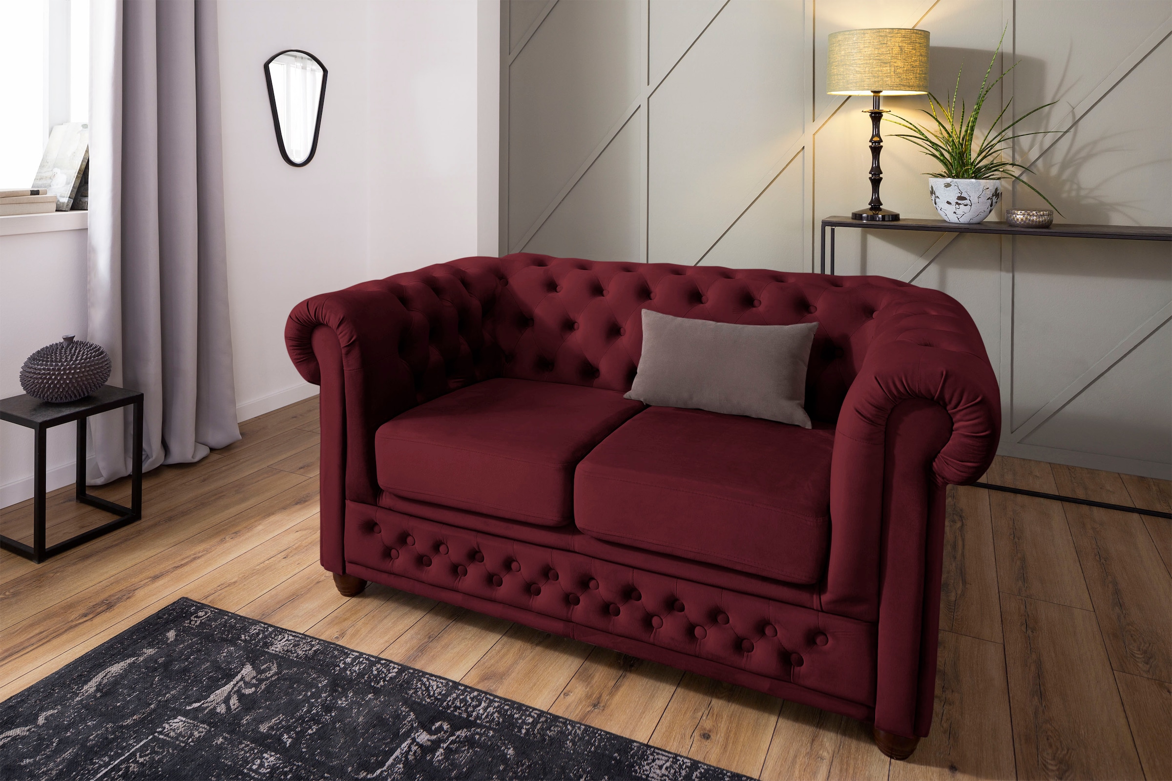 Home affaire Chesterfield-Sofa "New Castle", mit hochwertiger Knopfheftung in Chesterfield-Design, B/T/H: 148/86/72