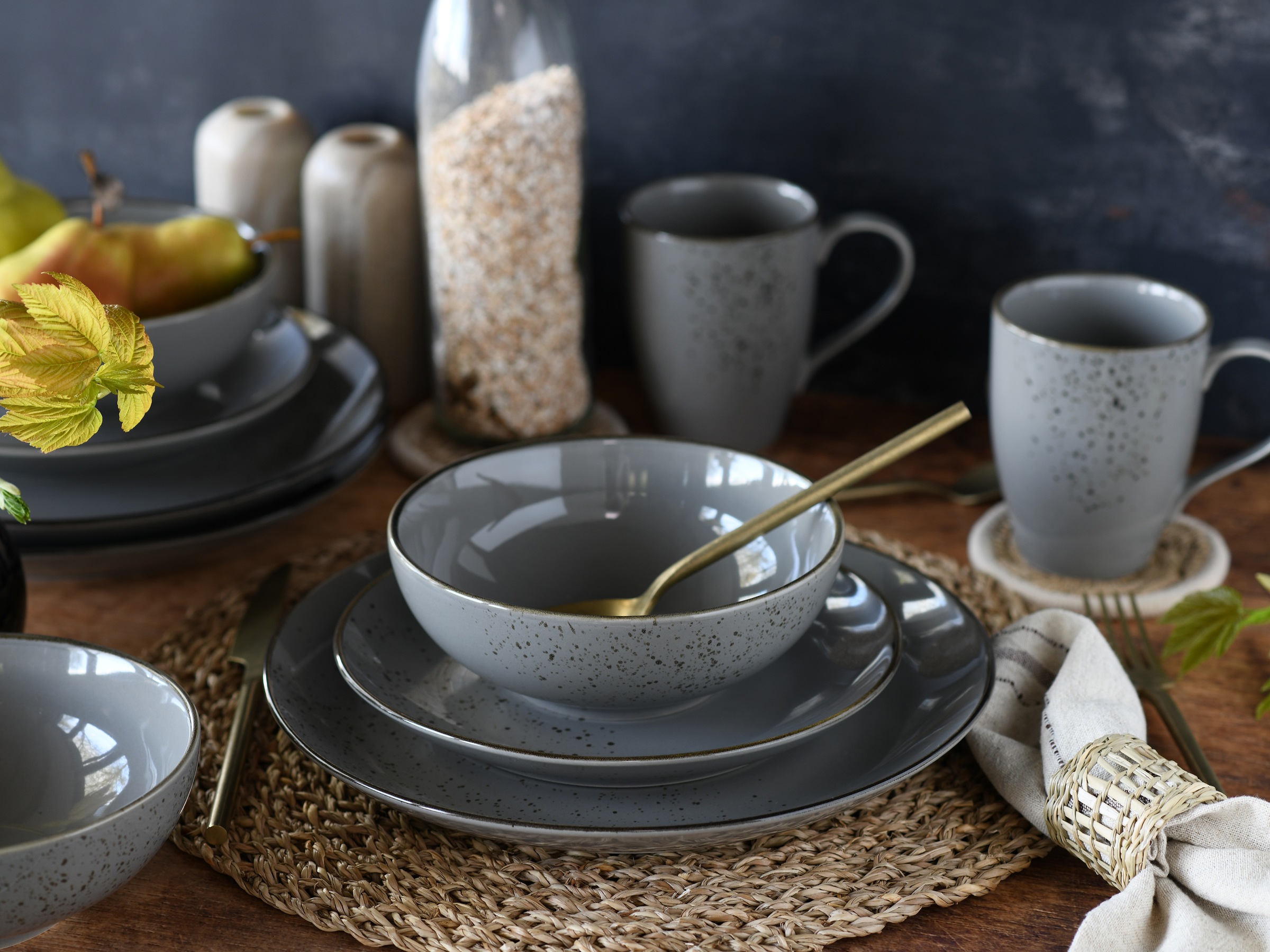 CreaTable Kombiservice »Nature Collection, Kombi-Service 16-tlg«, (Set, 16 tlg.), Handwerklicher Look, Vintage