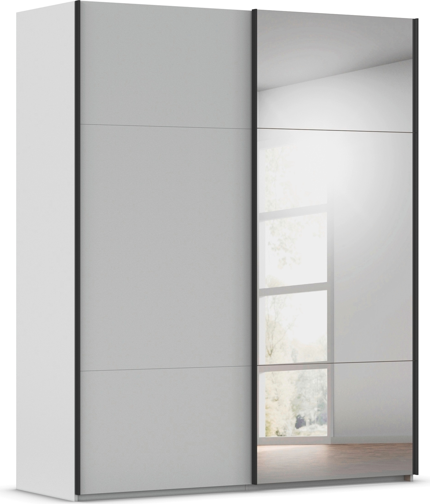 rauch Schwebetürenschrank "Kleiderschrank Schrank Garderobe Schlafzimmerschrank CONTIDO" 3 verschiedene Ausstattungen BASIC/CLASSIC/PREMIUM (inkl. SOFT-CLOSE), aus hochwertigem Material in 6 Breiten 2 Griff-Farben MADE IN GERMANY