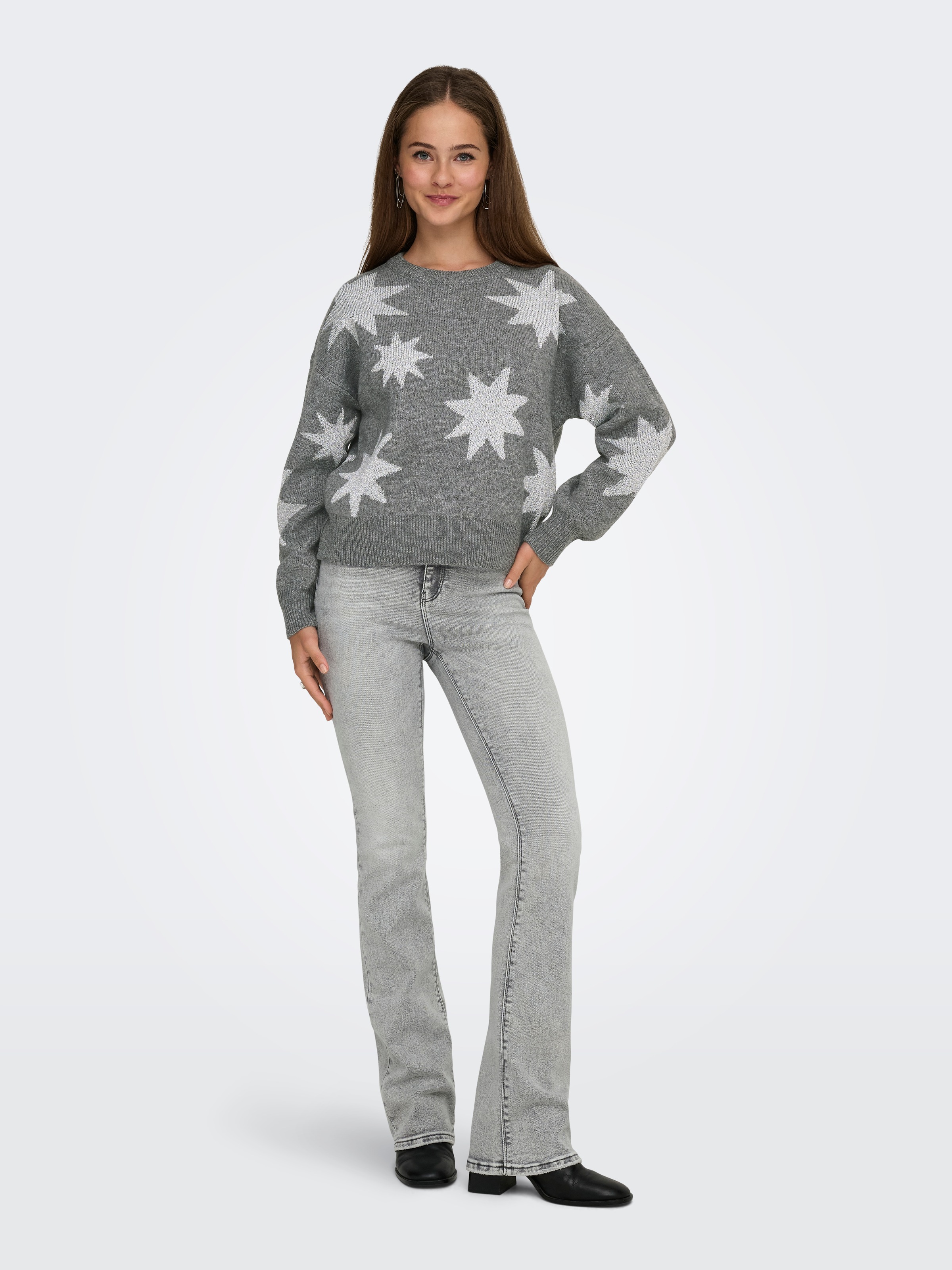 ONLY ONLROSIE O-Neck Knit Sweater Medium Grey Melange S 3