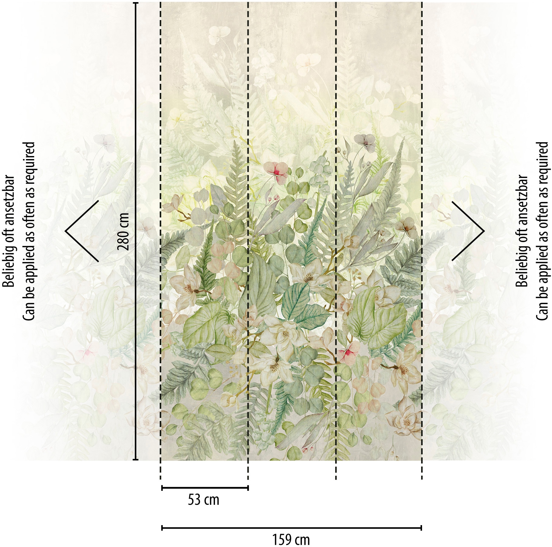 living walls Fototapete »The Wall 4 Flowers – Botanische Blätter Vlies-Fototapete« botanisch | floral | matt leicht strukturiert Botanische Blätter mit dekorativer Tiefenwirkung
