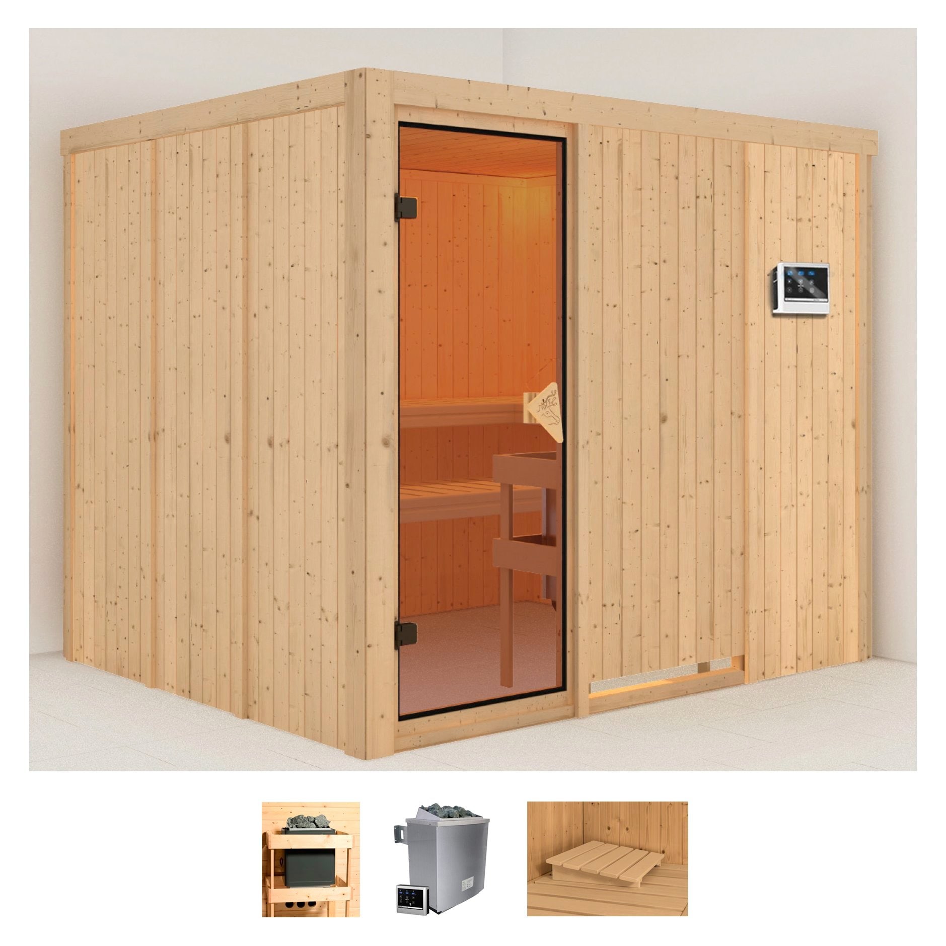 Karibu Sauna "Gitte" Set, Ofen 9 KW externe Strg easy