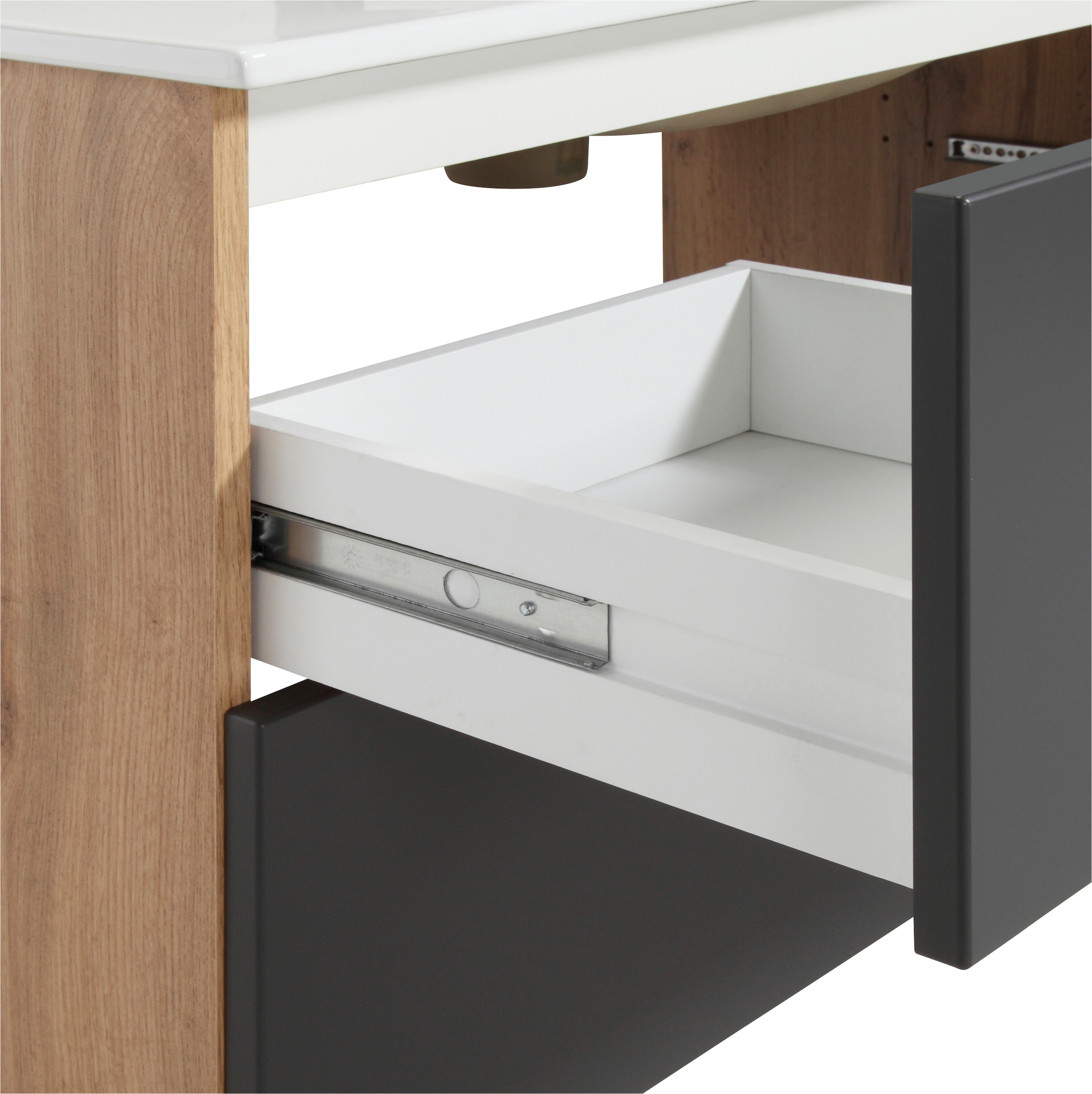 welltime Waschtisch »Trento Badezimmerschrank mit Becken Bestseller«, Badmöbel in Breite 80 cm, Waschplatz mit 2 Schubladen, Badschrank