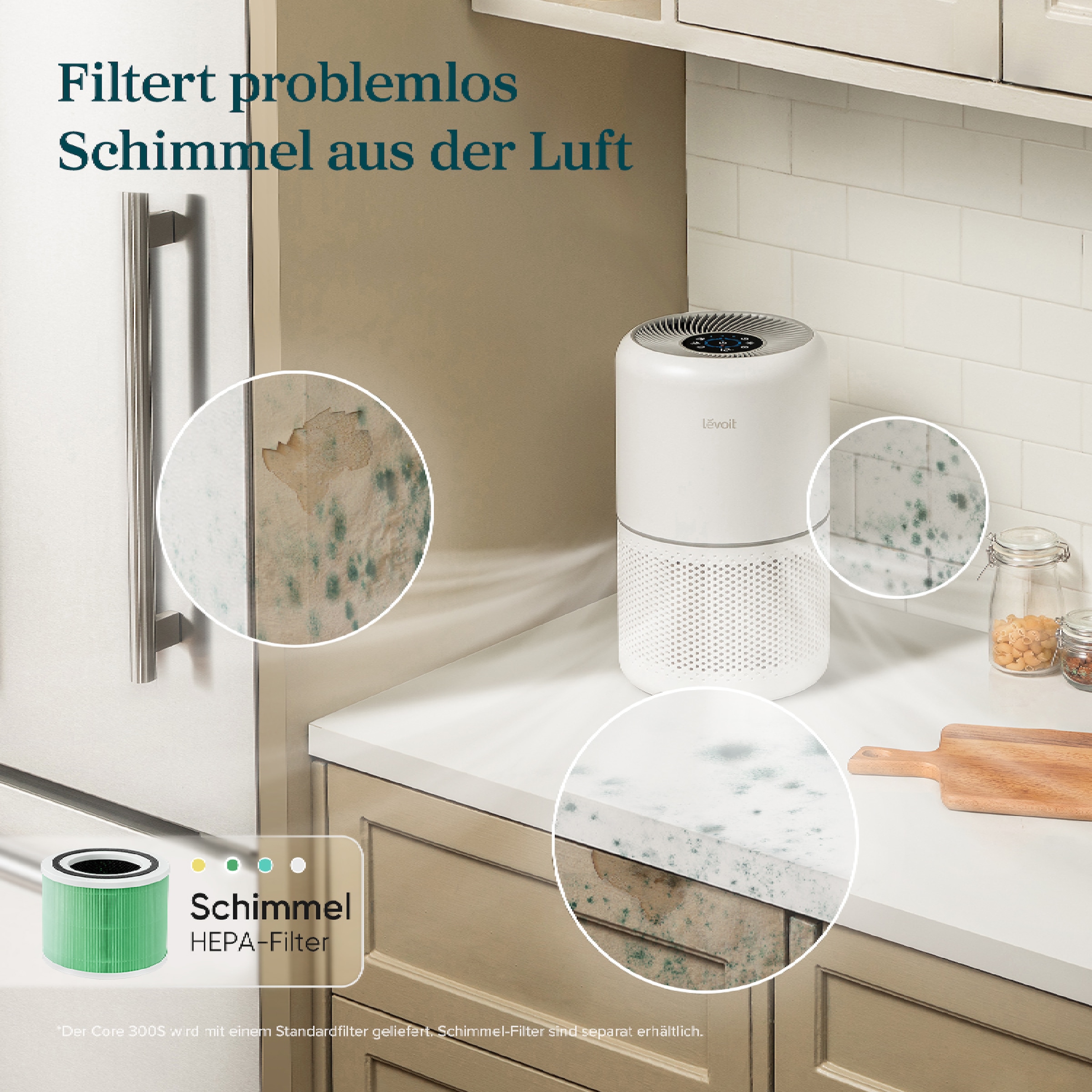 Levoit HEPA-Filter 4-Stufen-Filter gegen Schimmel und Bakterien, für Allergiker & Raucher