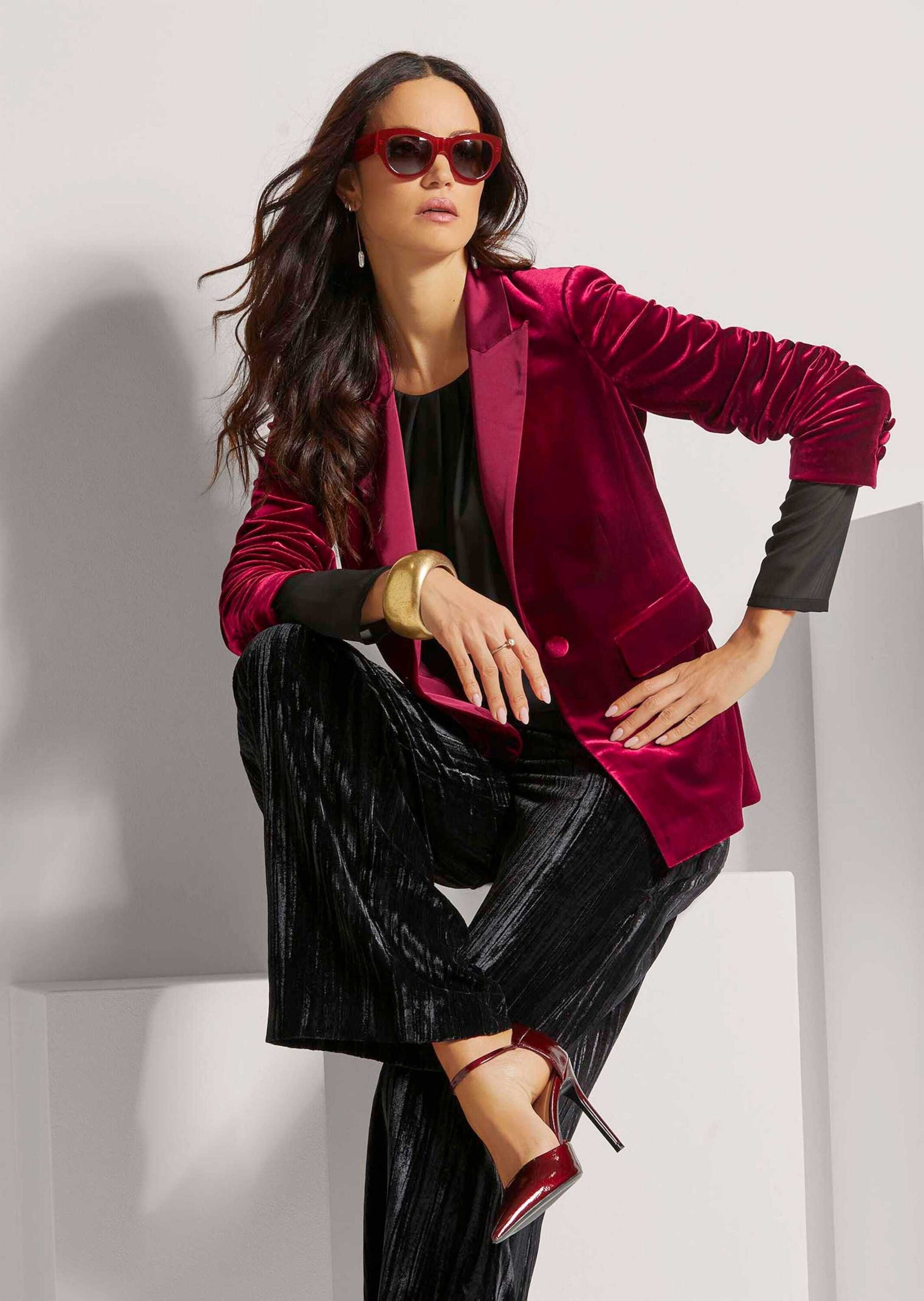 MADELEINE Longblazer »Samtjacke Samtblazer mit Reverskragen« Samtblazer mit Satin-Reverskragen