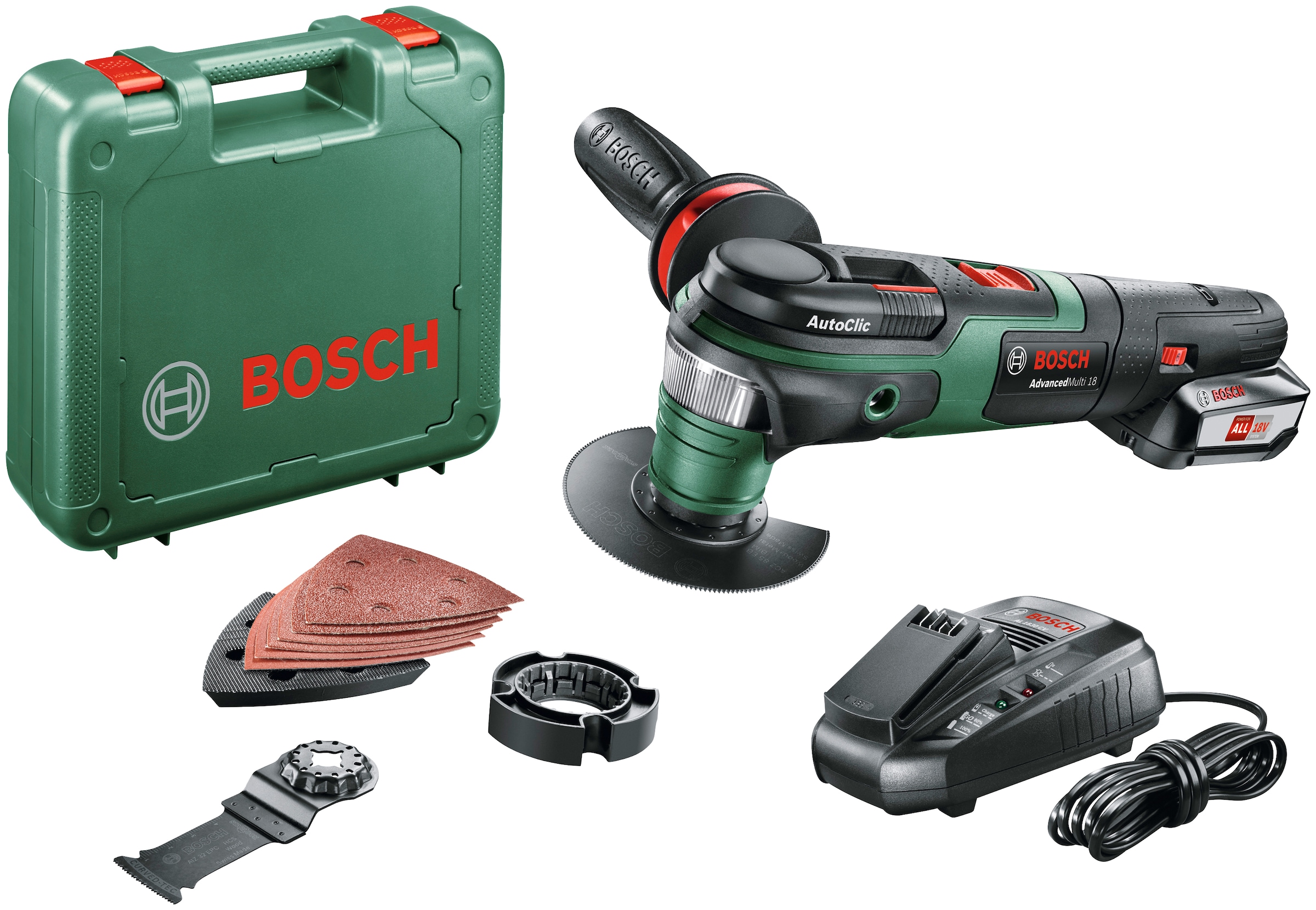 Bosch Home & Garden Akku-Multifunktionswerkzeug "AdvancedMulti 18", (Set), mit Zubehörset, Akku 18V/2,5 Ah und Ladegerät