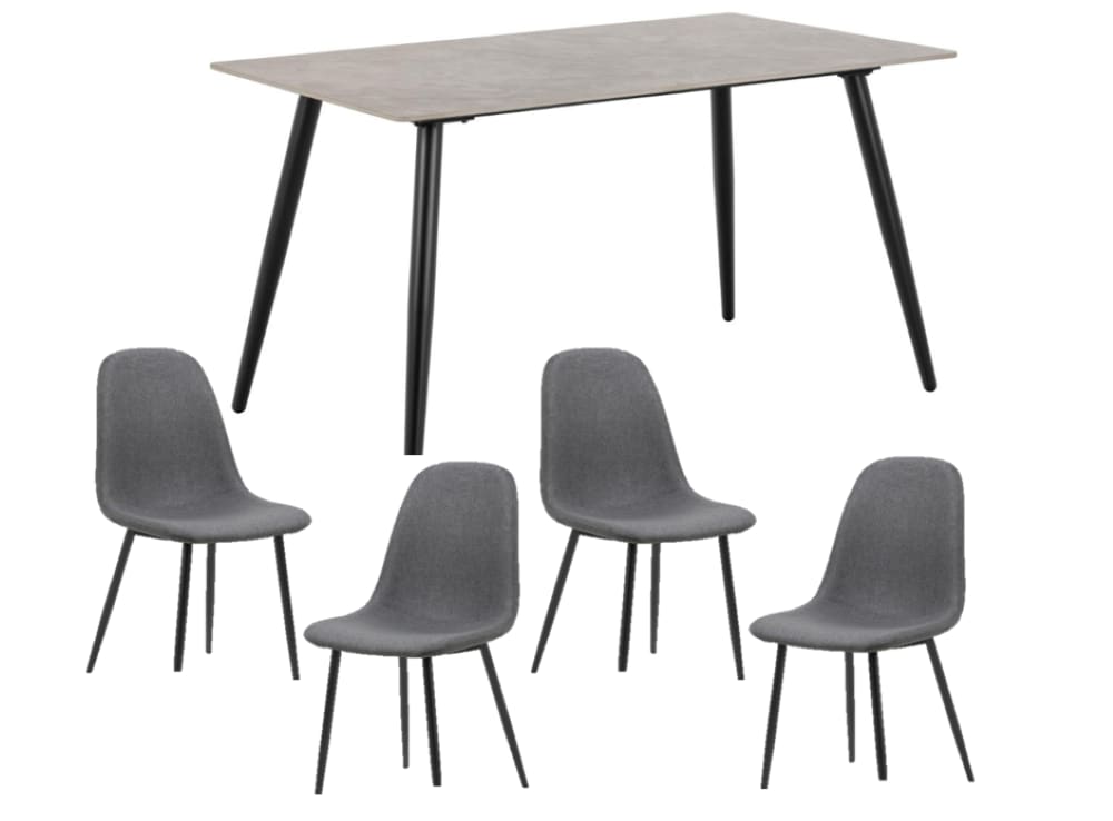 ACTONA GROUP Esszimmer-Set »Essgruppe, Speisetisch mit Stühlen«, (Komplett-Set, 5 St., 1x Tisch + 4x Stühle), Rechteckig Esstisch+4x Stühle, grau keramik, dunkelgrau,140x80x75cm