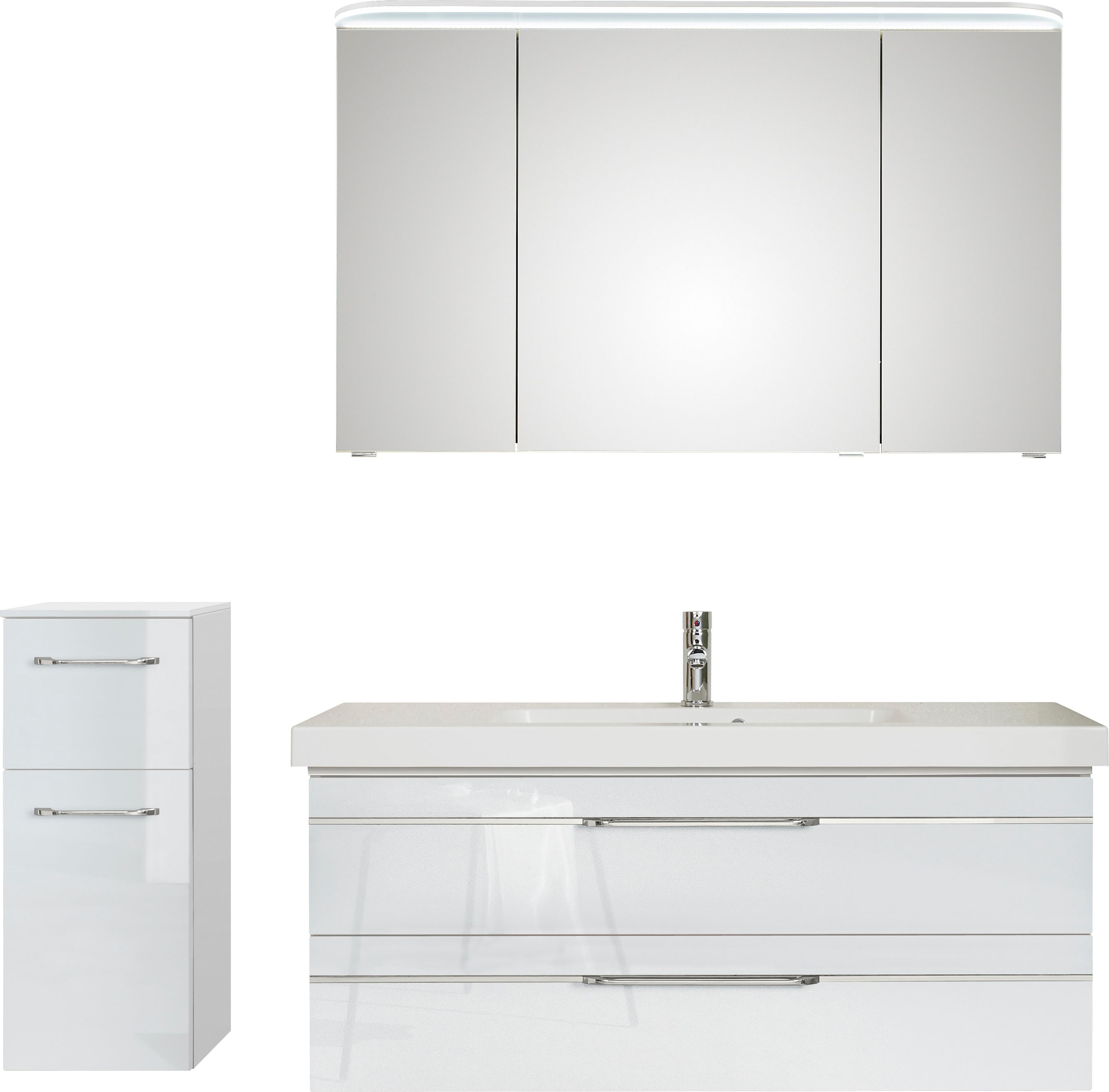 Saphir Badmöbel-Set "Balto Sprint 3-teilig, Mineralmarmor-Waschtisch mit LED-Spiegelschrank", (4 St.), Badezimmer Set mi