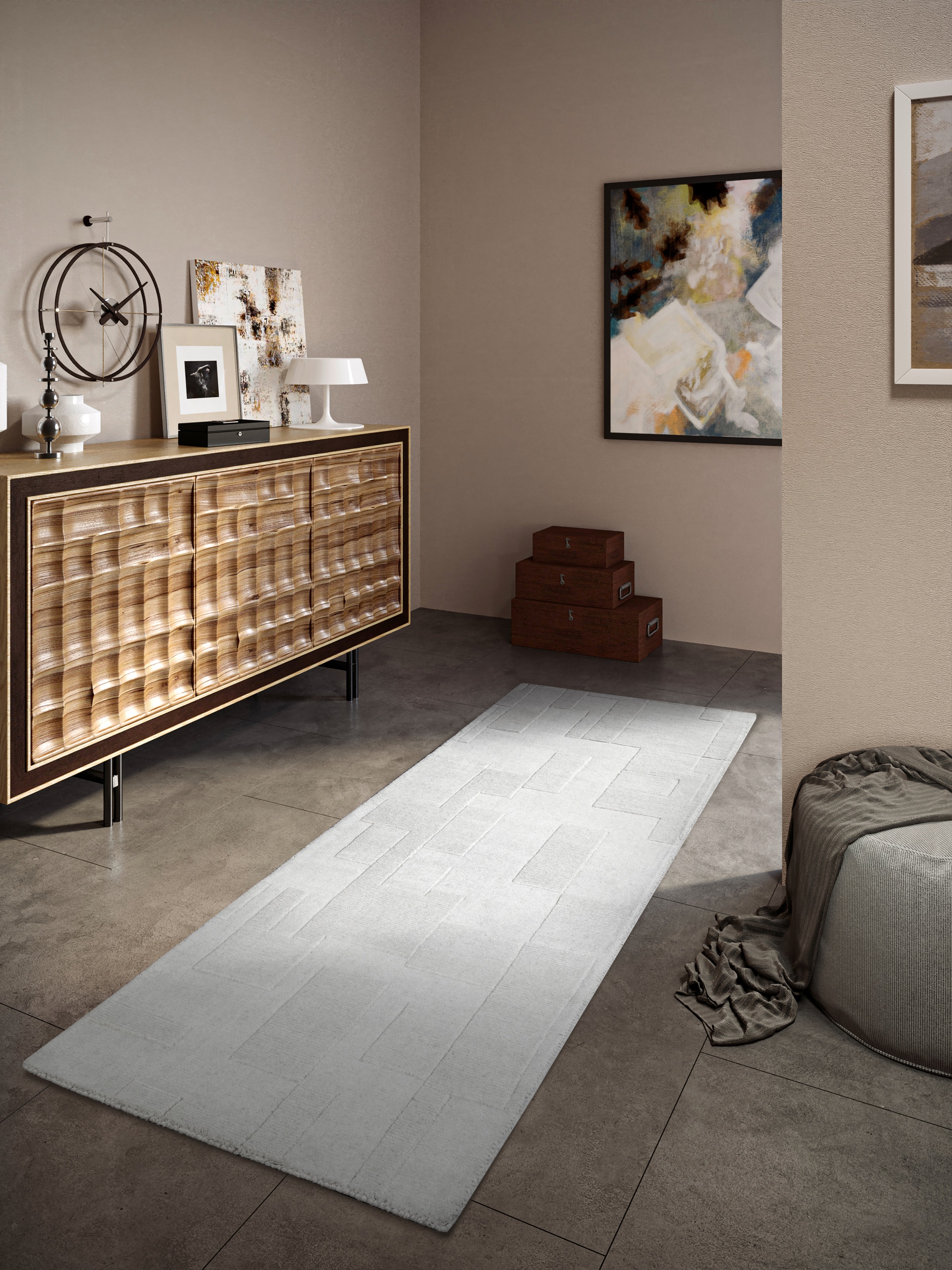 Villeroy & Boch Wollteppich »Wilhelmine«, rechteckig, 10 mm Höhe, Läufer, handgewebt, Wolle, Natur, Wohnzimmer, Geometrie, Boho