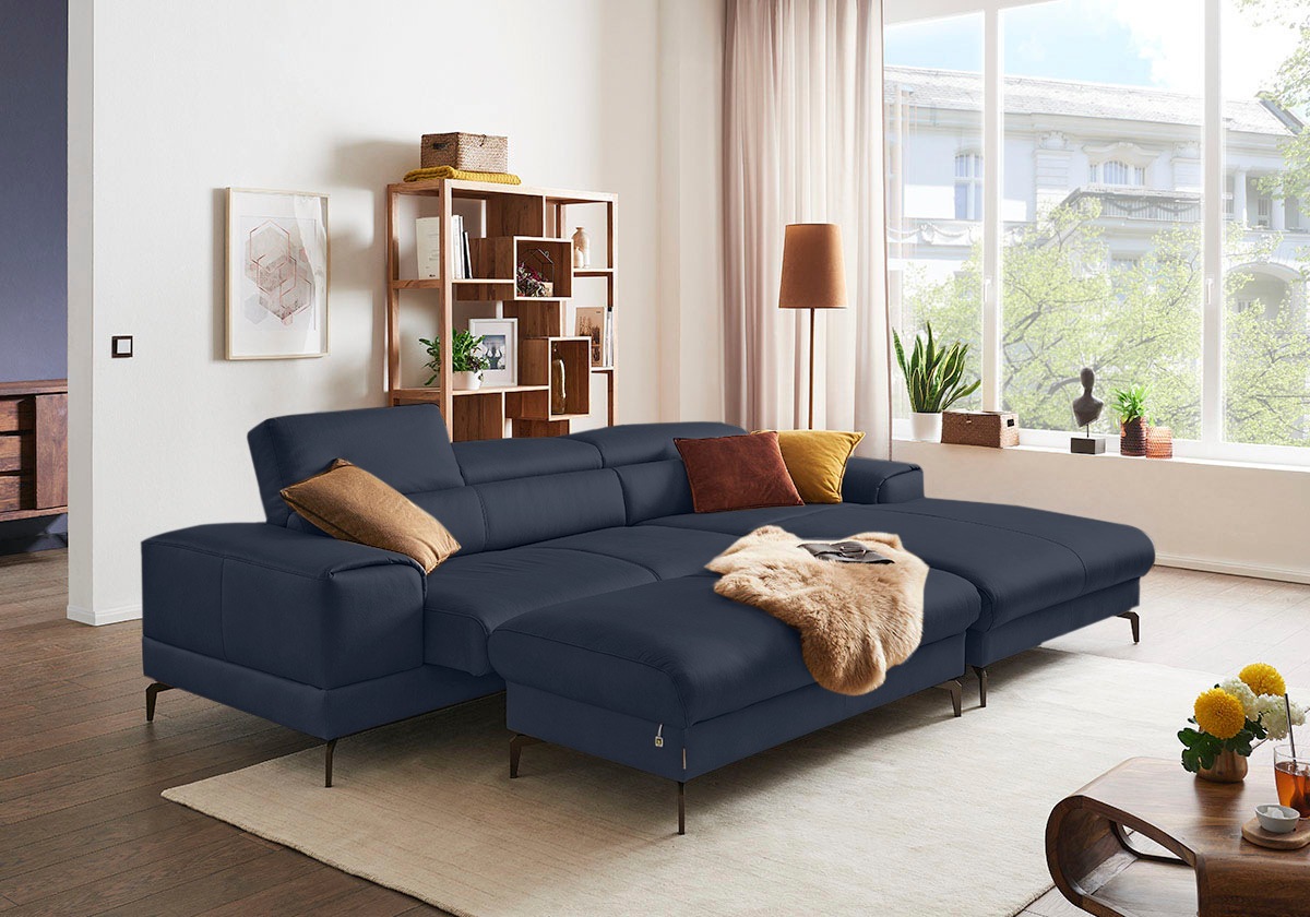 W.SCHILLIG Ecksofa »piedroo, Designsofa mit tollem Sitzkomfort, elegant und bequem, L-Form«, Kopfteilverstellung, wahlweise mit Sitztiefenverstellung, Breite 303cm
