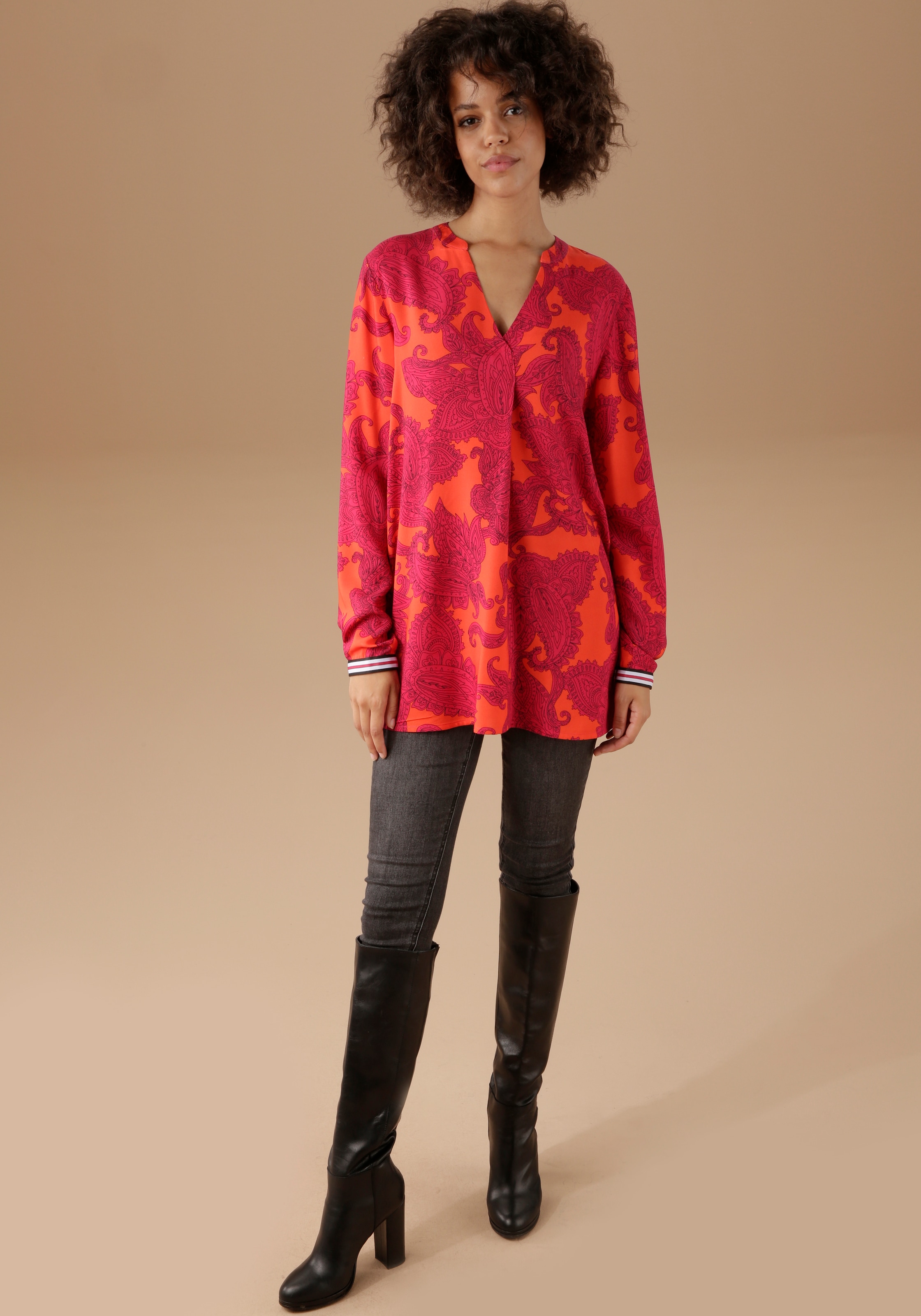 Aniston CASUAL Schlupfbluse, mit online | BAUR großflächigem farbenfrohem, Ornament-Druck bestellen