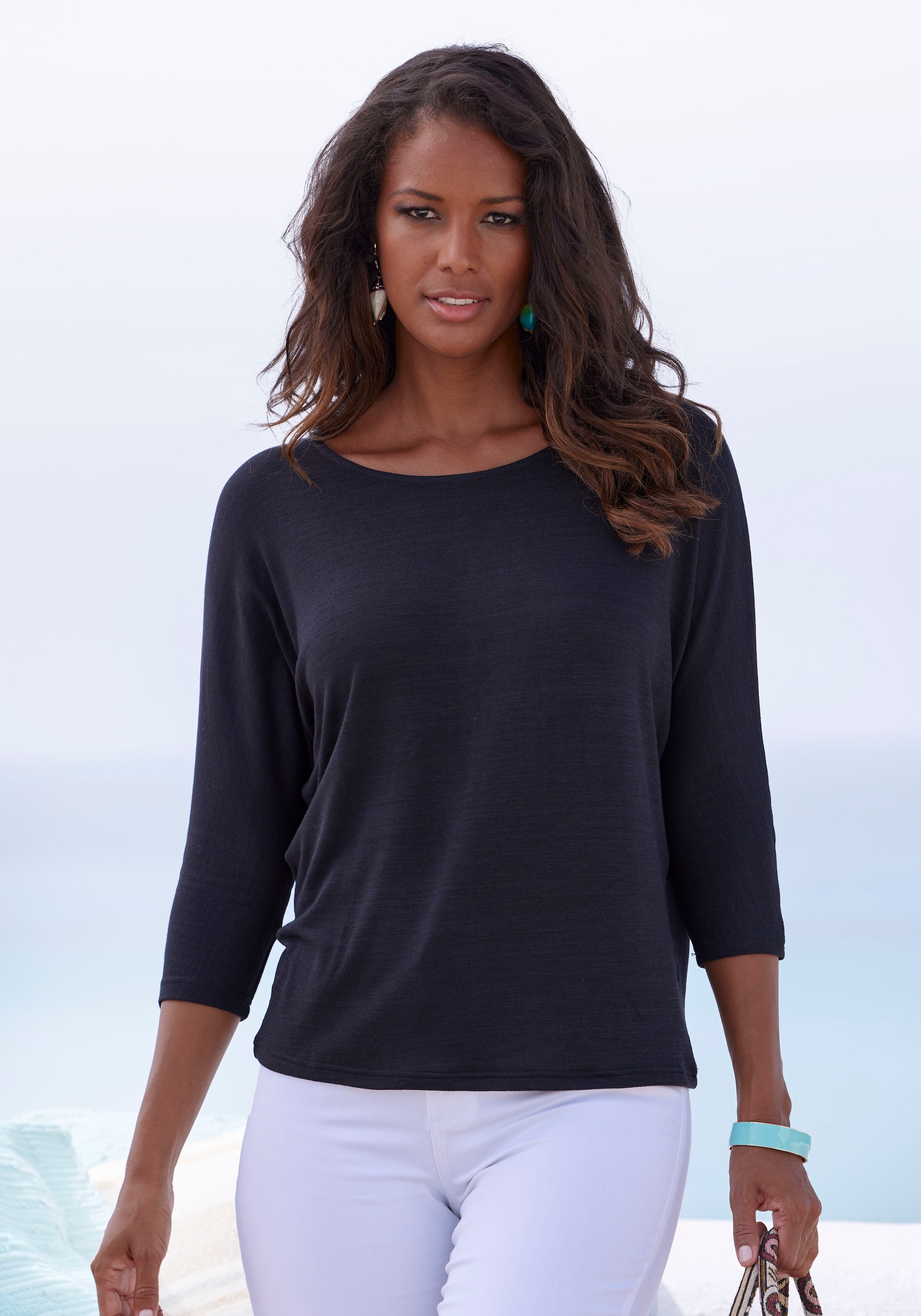 LASCANA 3/4-Arm-Shirt "aus weicher Feinstrickqualität", mit Fledermausärmel günstig online kaufen