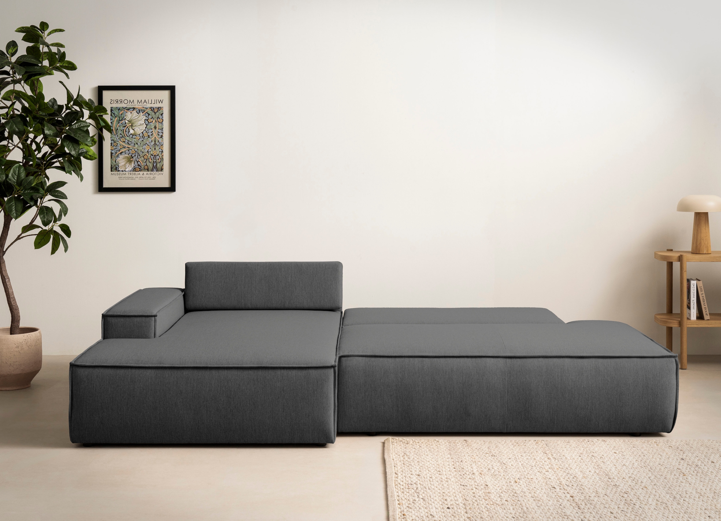 OTTO home Ecksofa »SHERWOOD,  Schlafsofa in L-Form offen (275cm), Cord, Leinenoptik« Schlaffunktion und Bettkasten, Kedernaht, hoher Sitz- & Liegekomfort,
