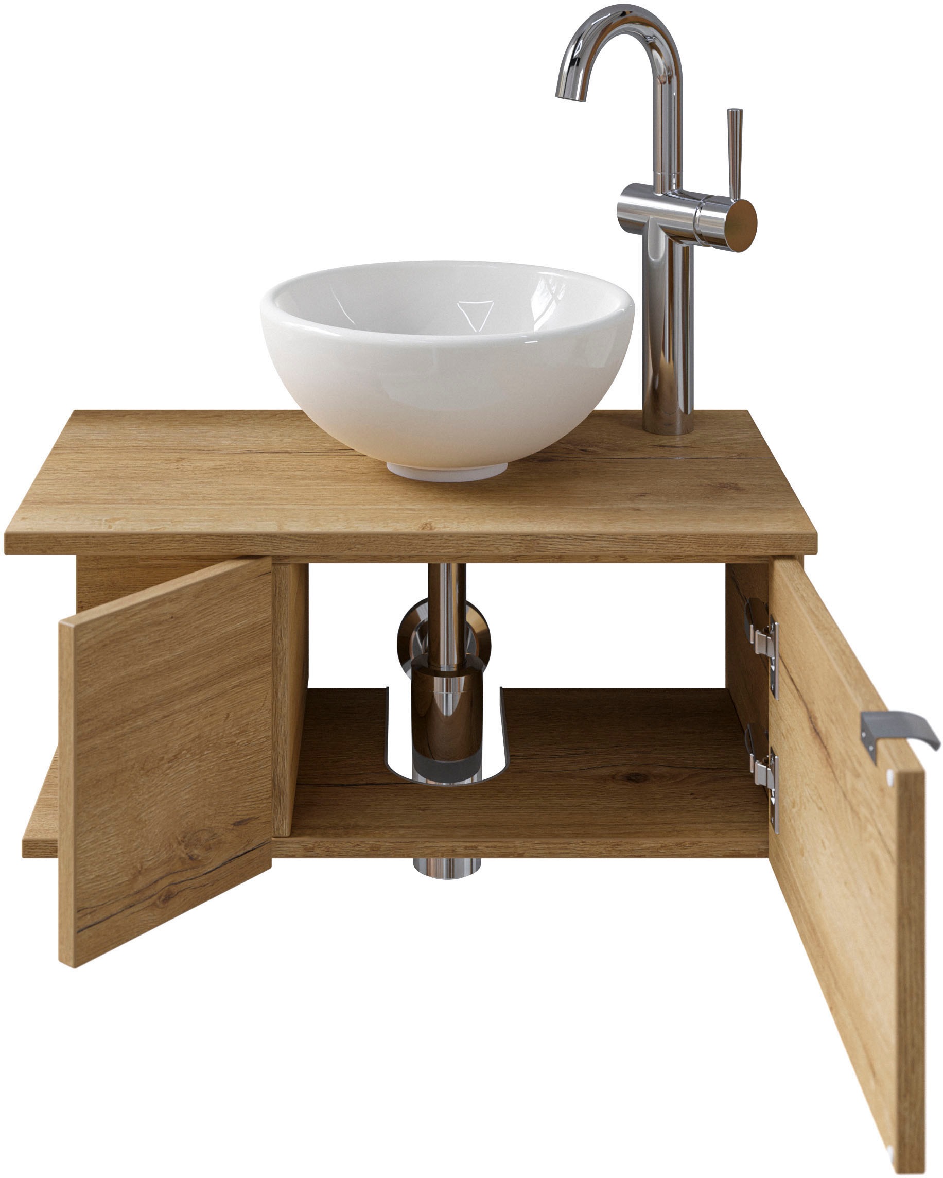 Saphir Waschtisch »Serie 6915 Waschschale mit Unterschrank für Gästebad, Gäste WC«, 61 cm breit, 2 Türen, offenes Fach, kleine Bäder, ohne Armatur