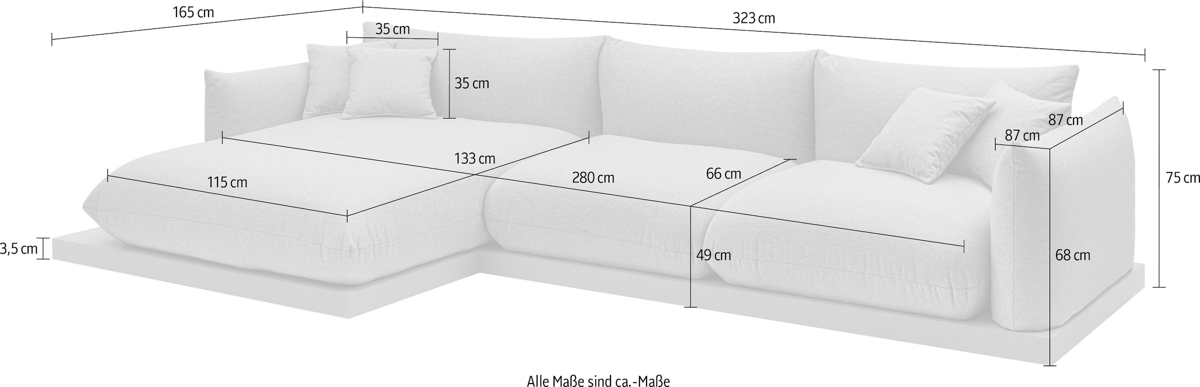 OTTO home Ecksofa »Kalix, Polsterecke mit kräftigem Holz-Plateau, moderne Couch in L-Form«, wahlweise Recamiere links o. rechts, Strukturstoff, hoher Sitzkomfort