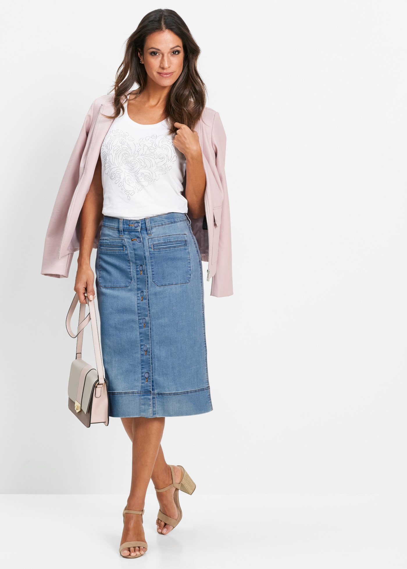 bonprix Jeansrock schmale Passform, mit Knopfleiste