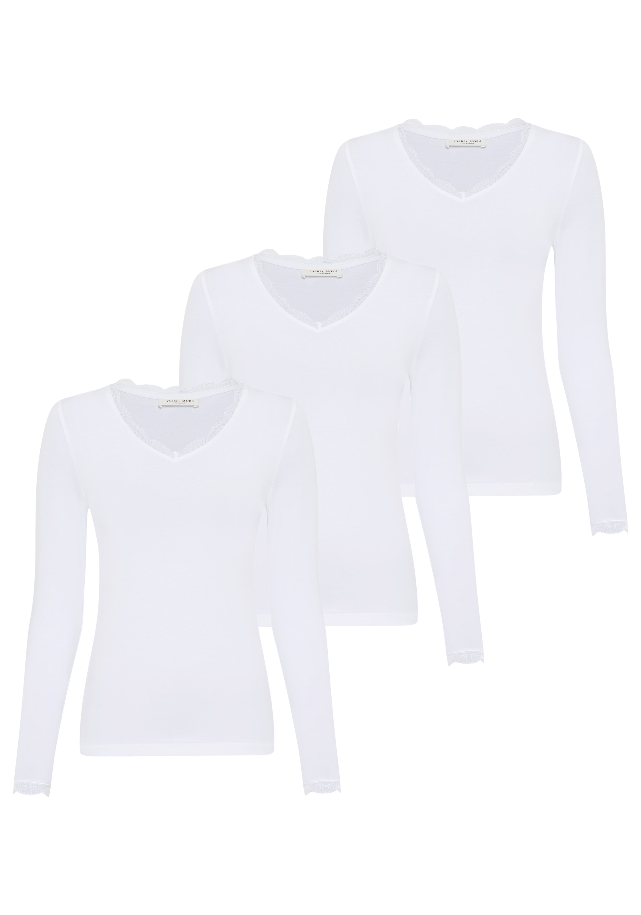 YSABEL MORA Langarmshirt "BASIC COLLECTION COTTON WITH LACE" 3er Pack, das günstig online kaufen