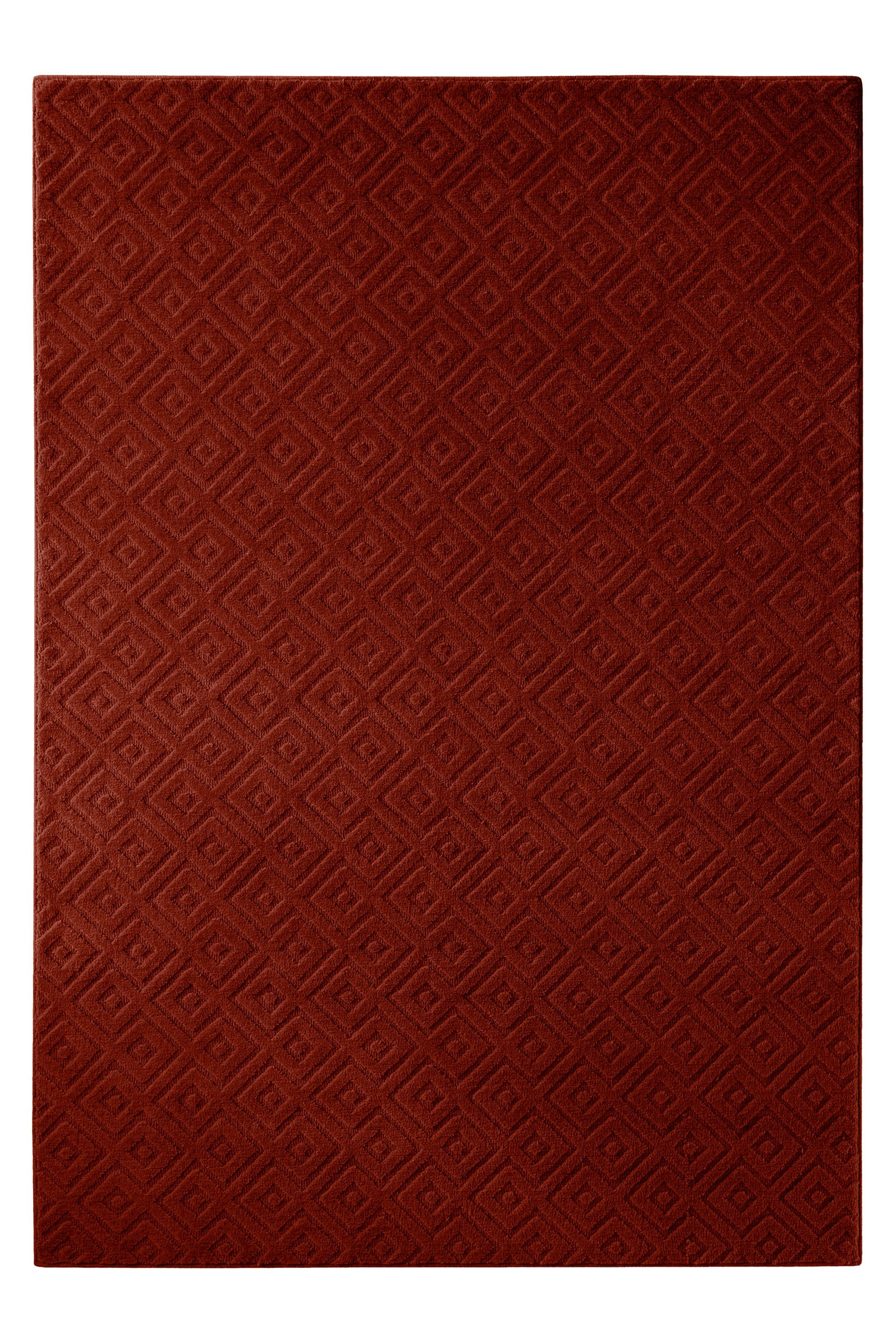 Teppich WECON HOME "Castello TWO", purpur rot, B:200cm H:7mm L:300cm, Schurwolle, Teppiche, Teppich, Schurwolle, Kurzflor mit Hoch-Tief-Effekt, Wohnzimmer, Rautenmuster 3