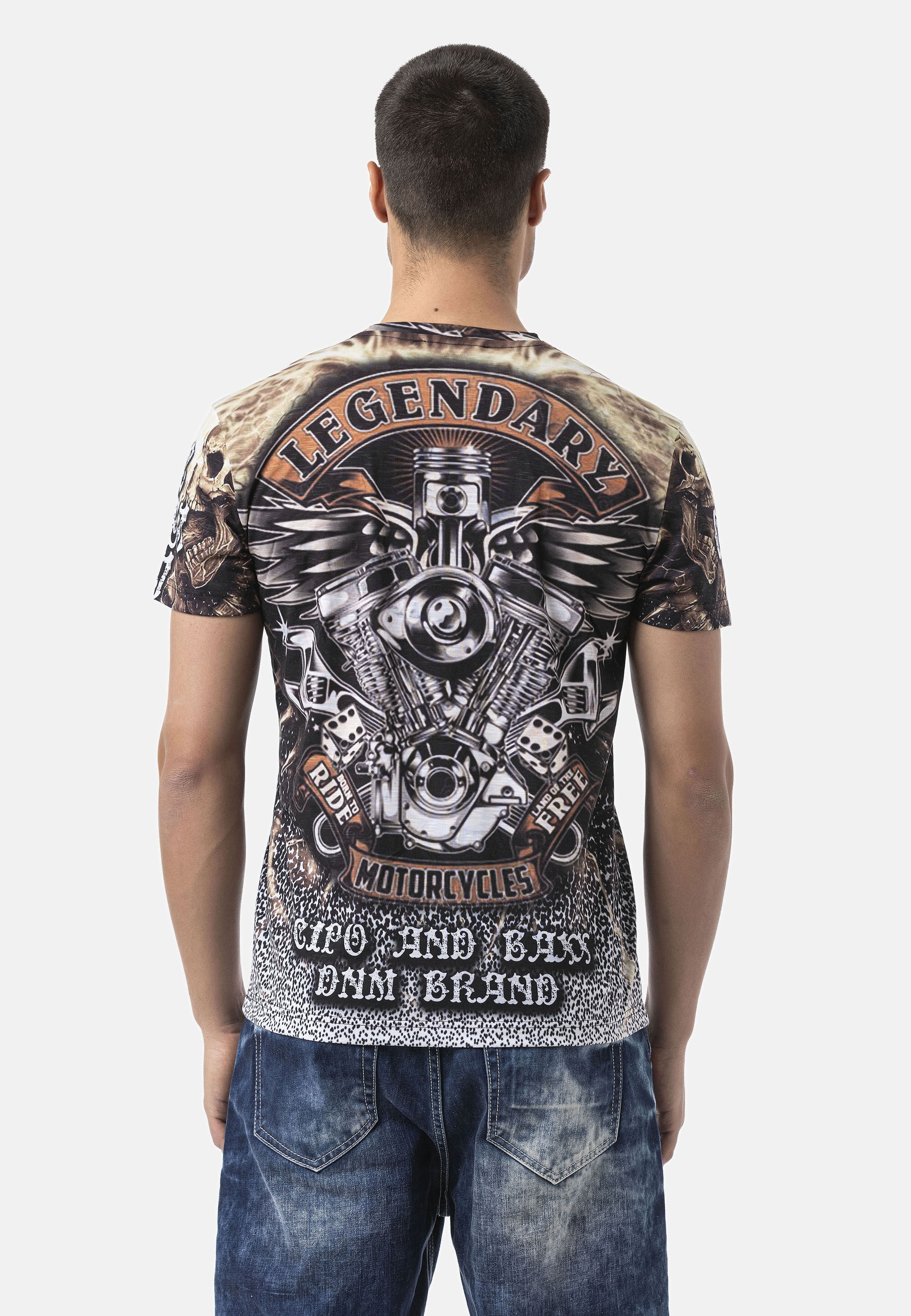 Cipo & Baxx T-Shirt »CT820« Stylischer "Motorcycles"-Schriftzug