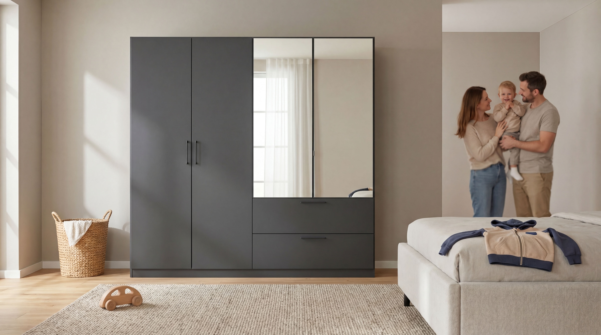 OTTO home Drehtürenschrank »Kleiderschrank Schrank Garderobe Wäscheschrank CHALLENGER« Breiten 181/226 cm, Höhen 197/210 cm,  mit Spiegeltüren und geräumigen Schubladen MADE IN GERMANY