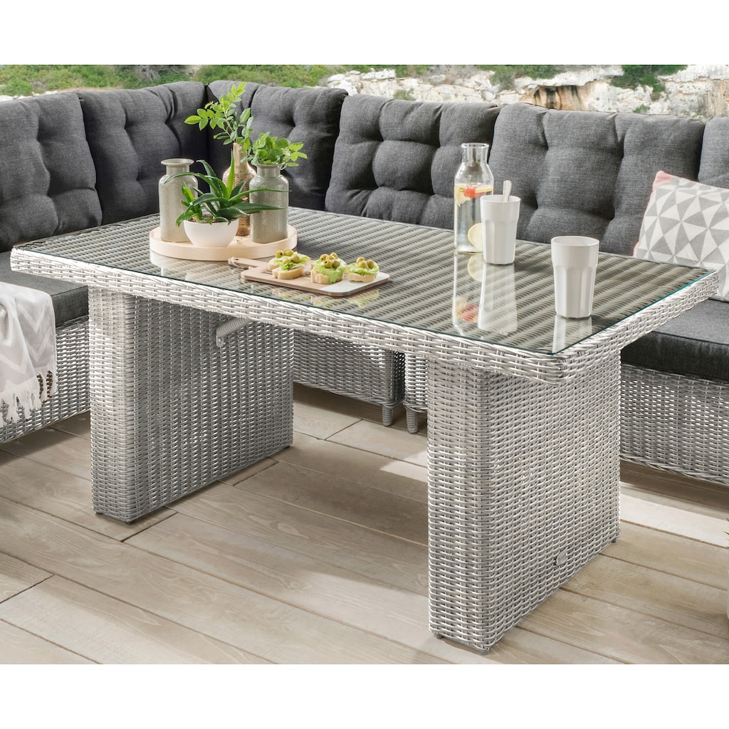 Destiny Garten-Essgruppe »PALMA«, (19 tlg.), Polyrattan, Eckgruppe, Tisch 140x80x67cm, inkl. Auflagen